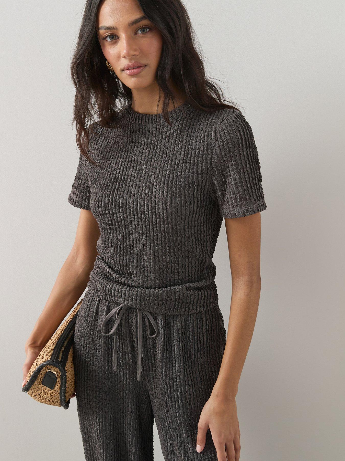 The Very Collection Textured Short Sleeve Co-Ord Top - Grey