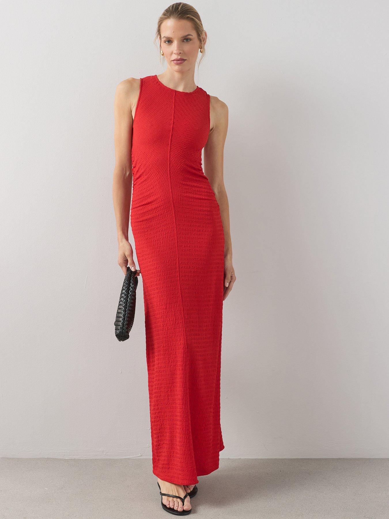 the-very-collection-ruched-side-textured-maxi-dress-redfront