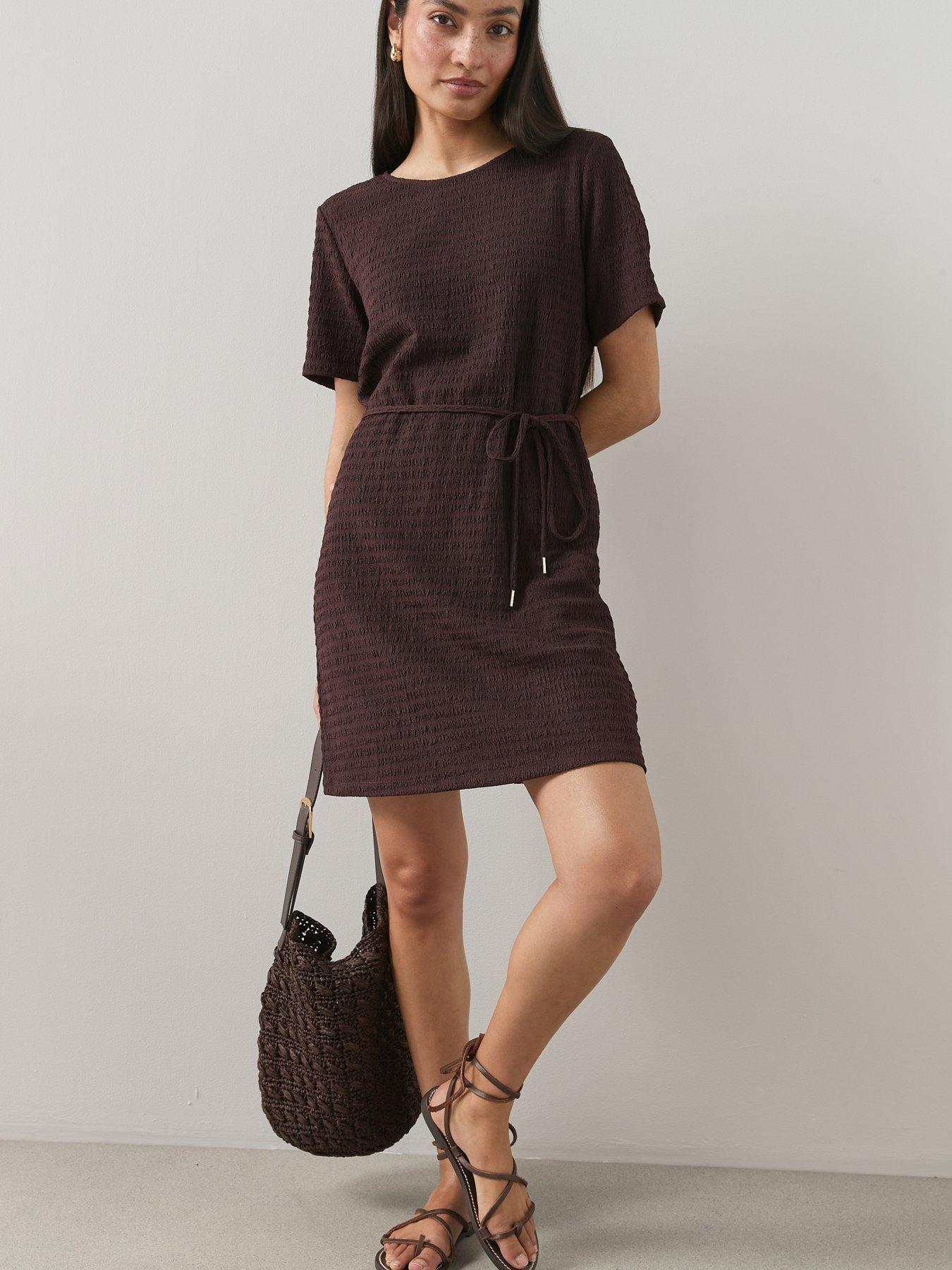 the-very-collection-tie-waist-textured-t-shirt-dress-brown