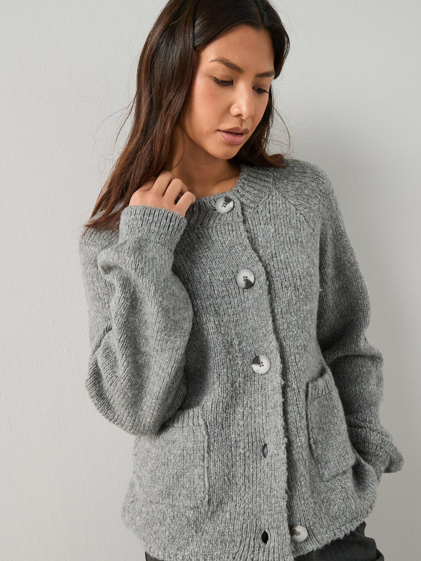 The Very Collection Crew Neck Cardigan With Wool - Grey