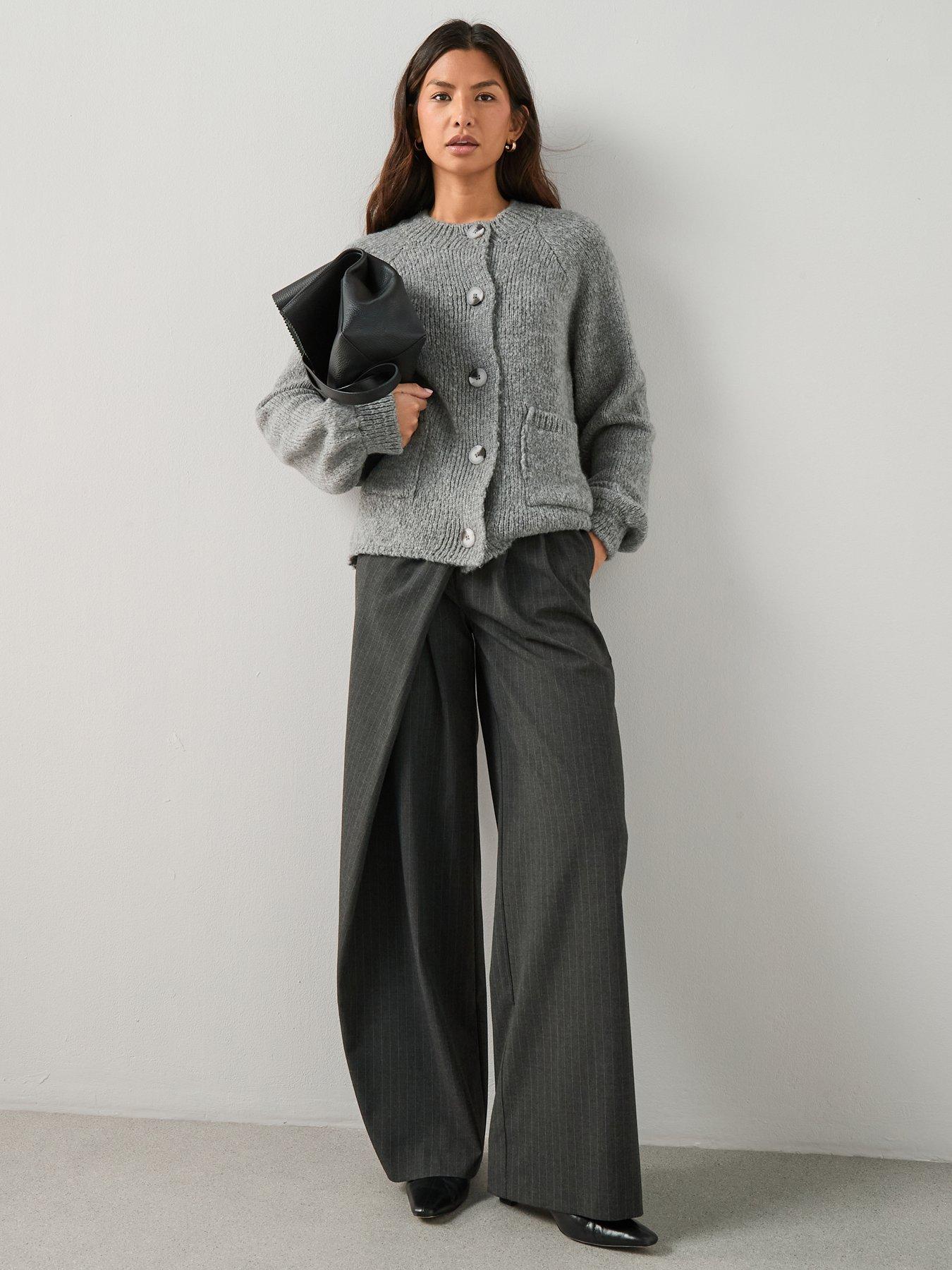 The Very Collection Crew Neck Relaxed Cardigan With Wool - Grey