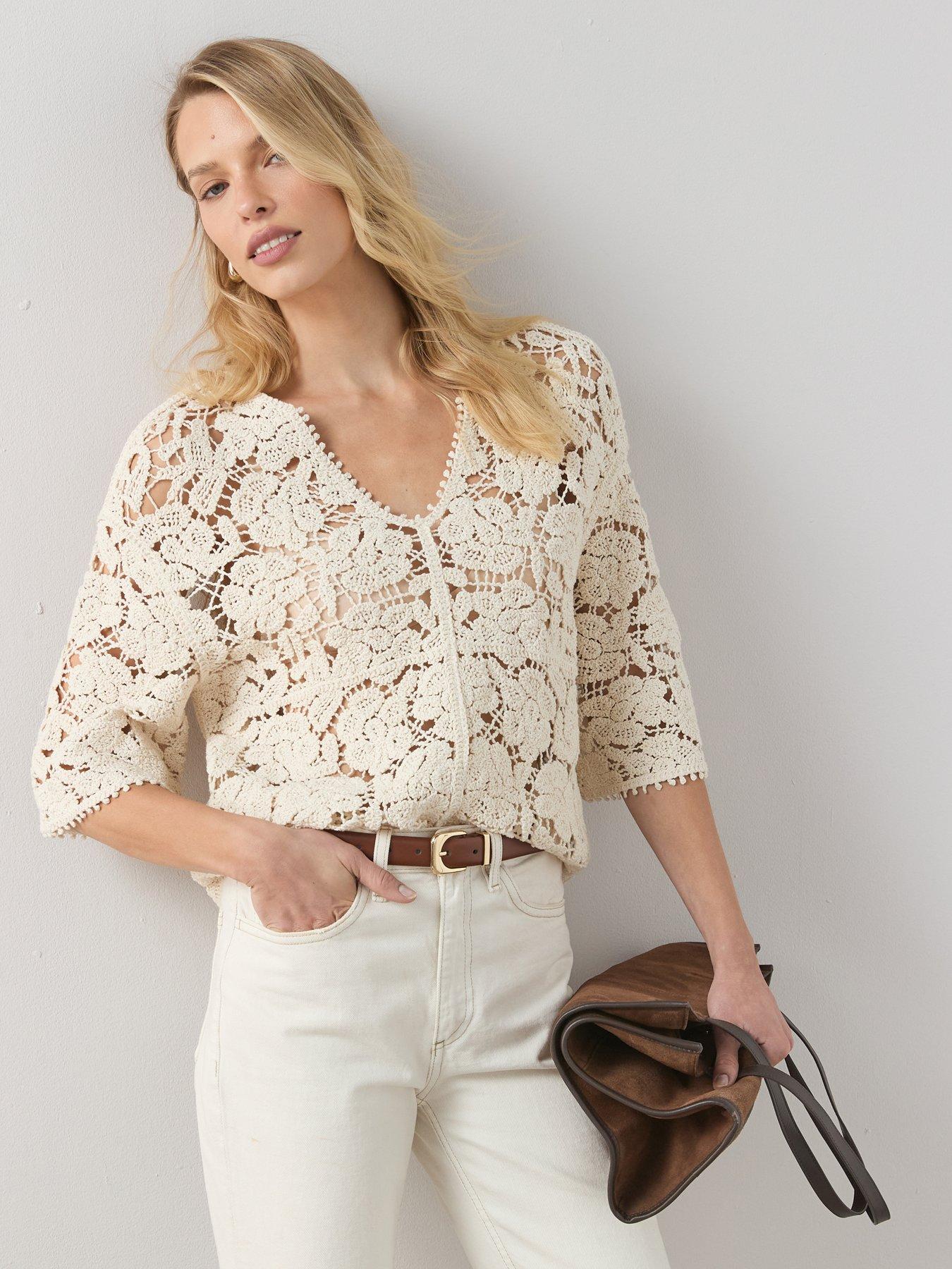the-very-collection-oversized-crochet-v-neck-top-creamfront