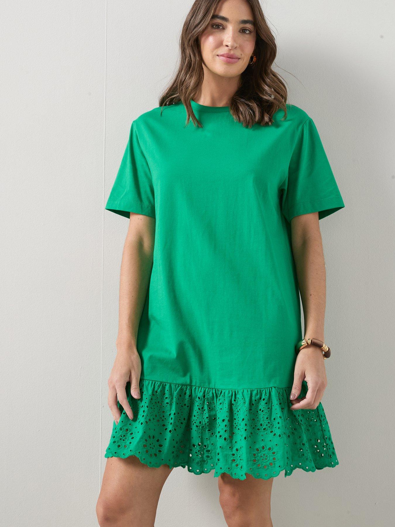 the-very-collection-embroidered-hem-t-shirt-dress-greenfront