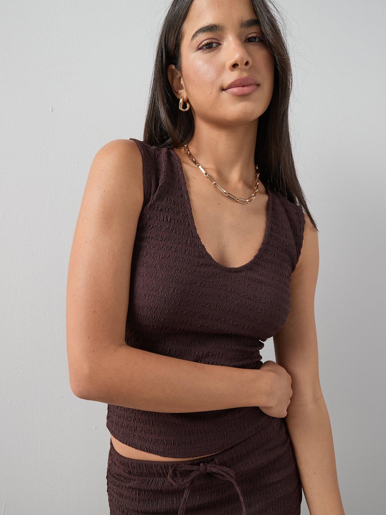 The Very Collection V-Neck Textured Vest Co-Ord - Brown