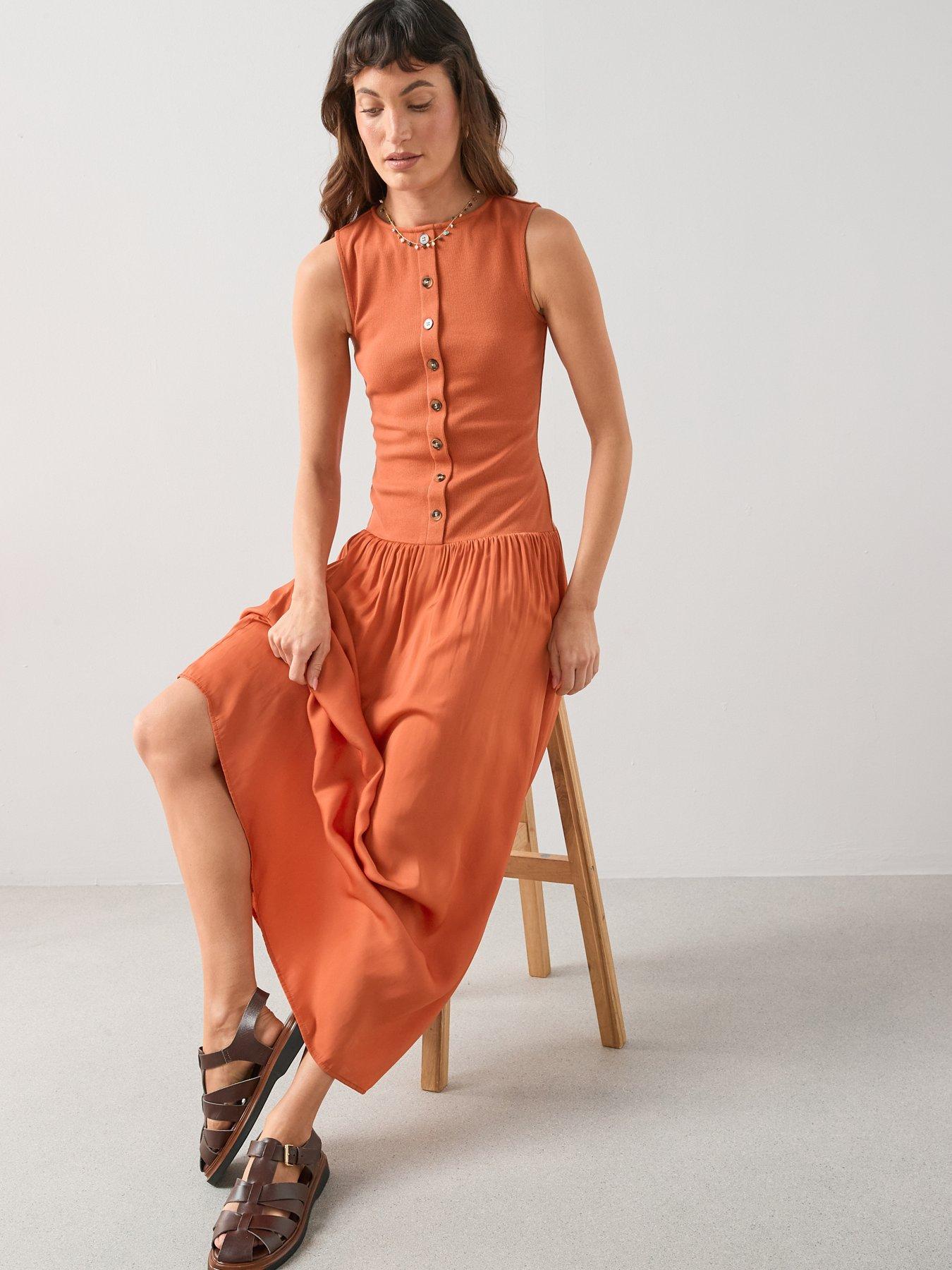 the-very-collection-button-through-ribbed-maxi-dress-orangeback