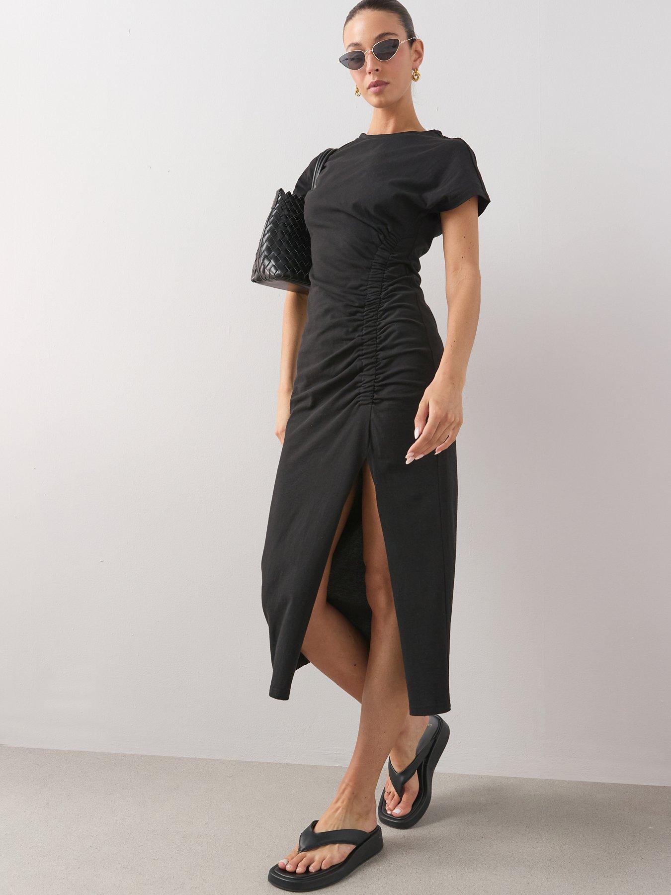 The Very Collection Ruched Side Midi T-Shirt Dress - Black