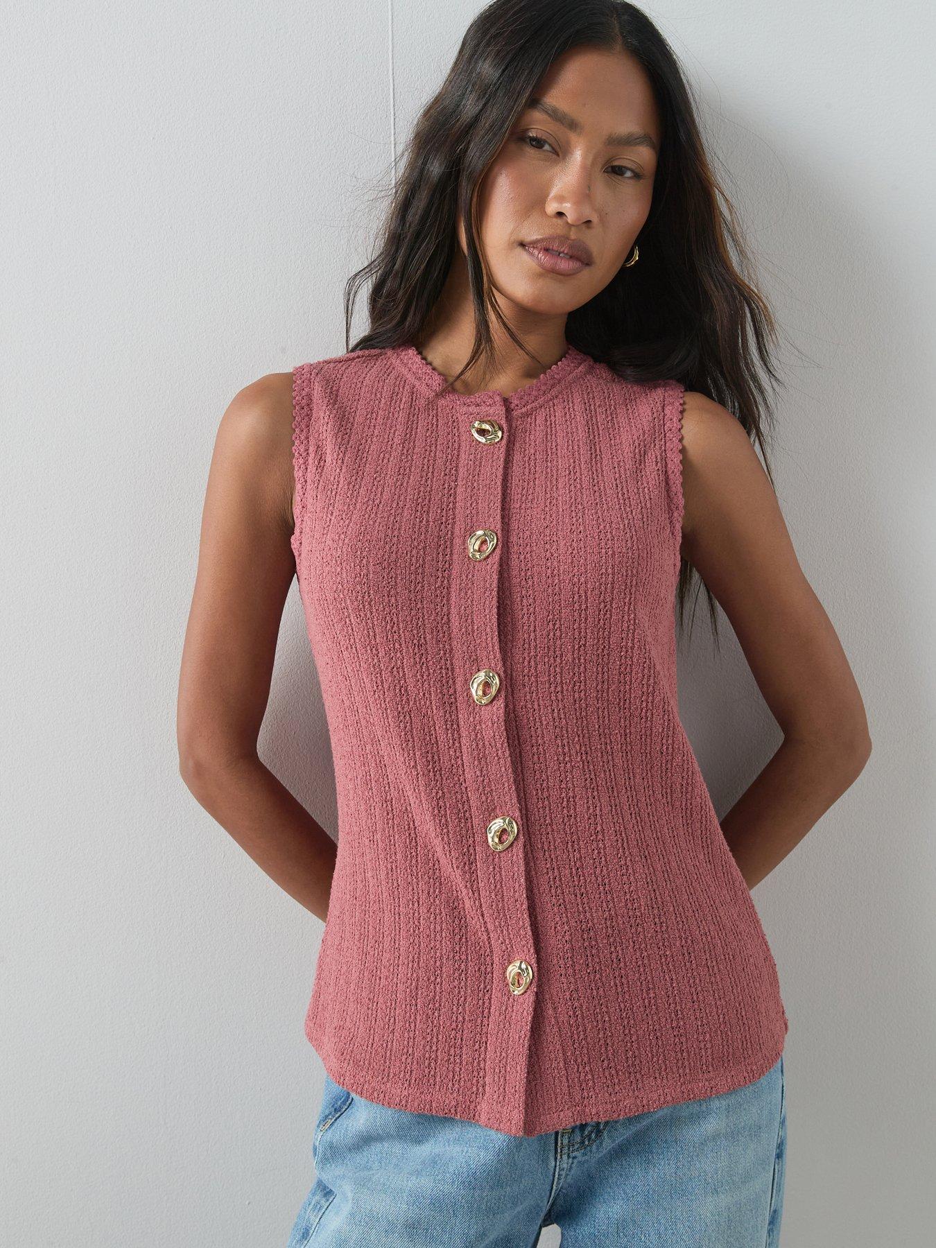 The Very Collection Textured Button Through Top - Pink