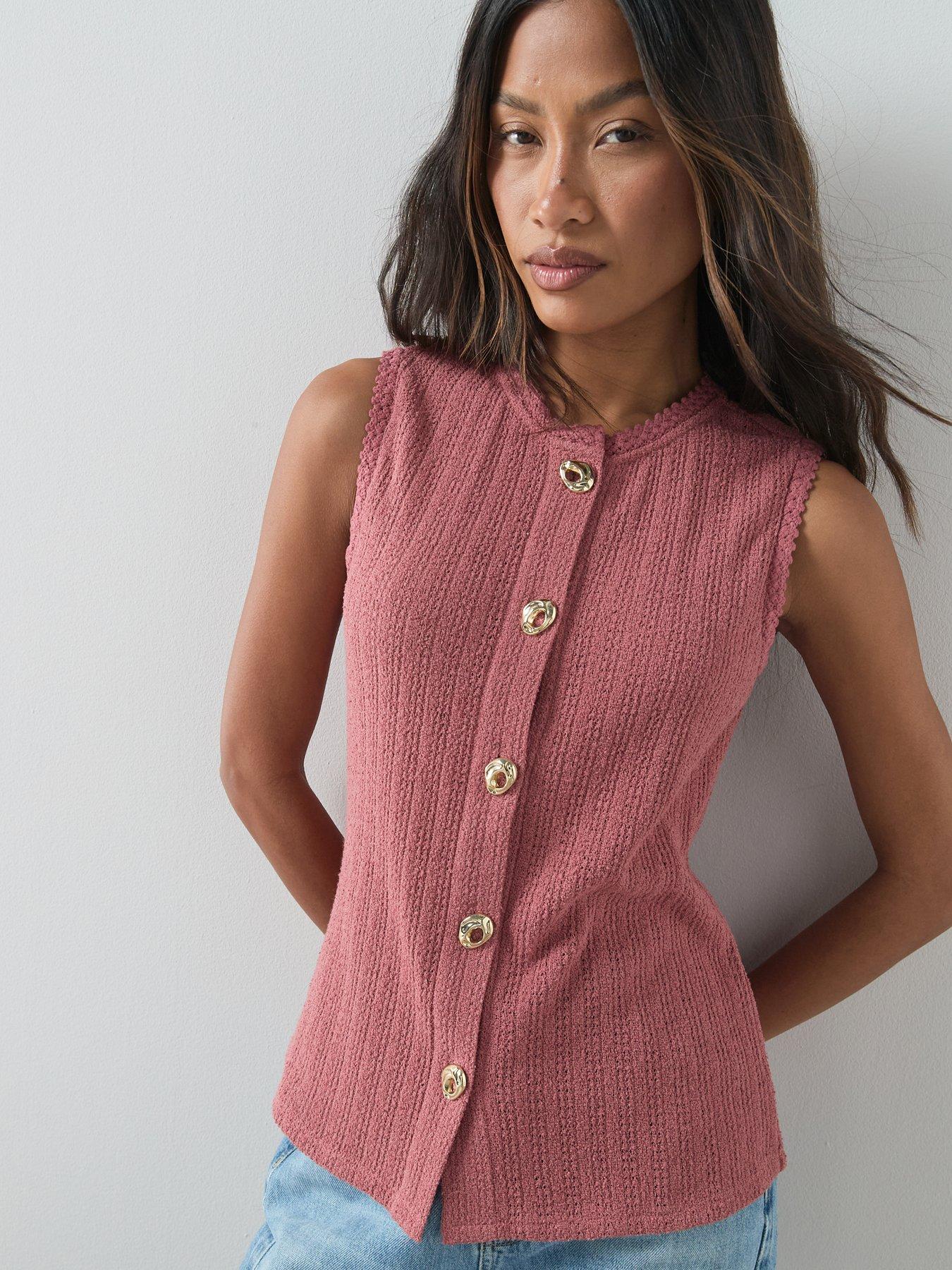 Image 5 of 6 of The Very Collection Textured Button Through Top - Pink