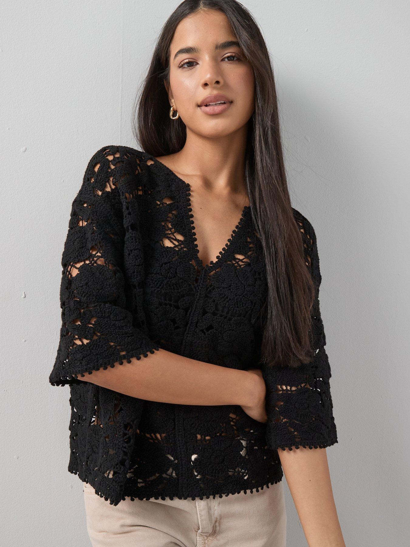 The Very Collection Oversized Crochet V Neck Top