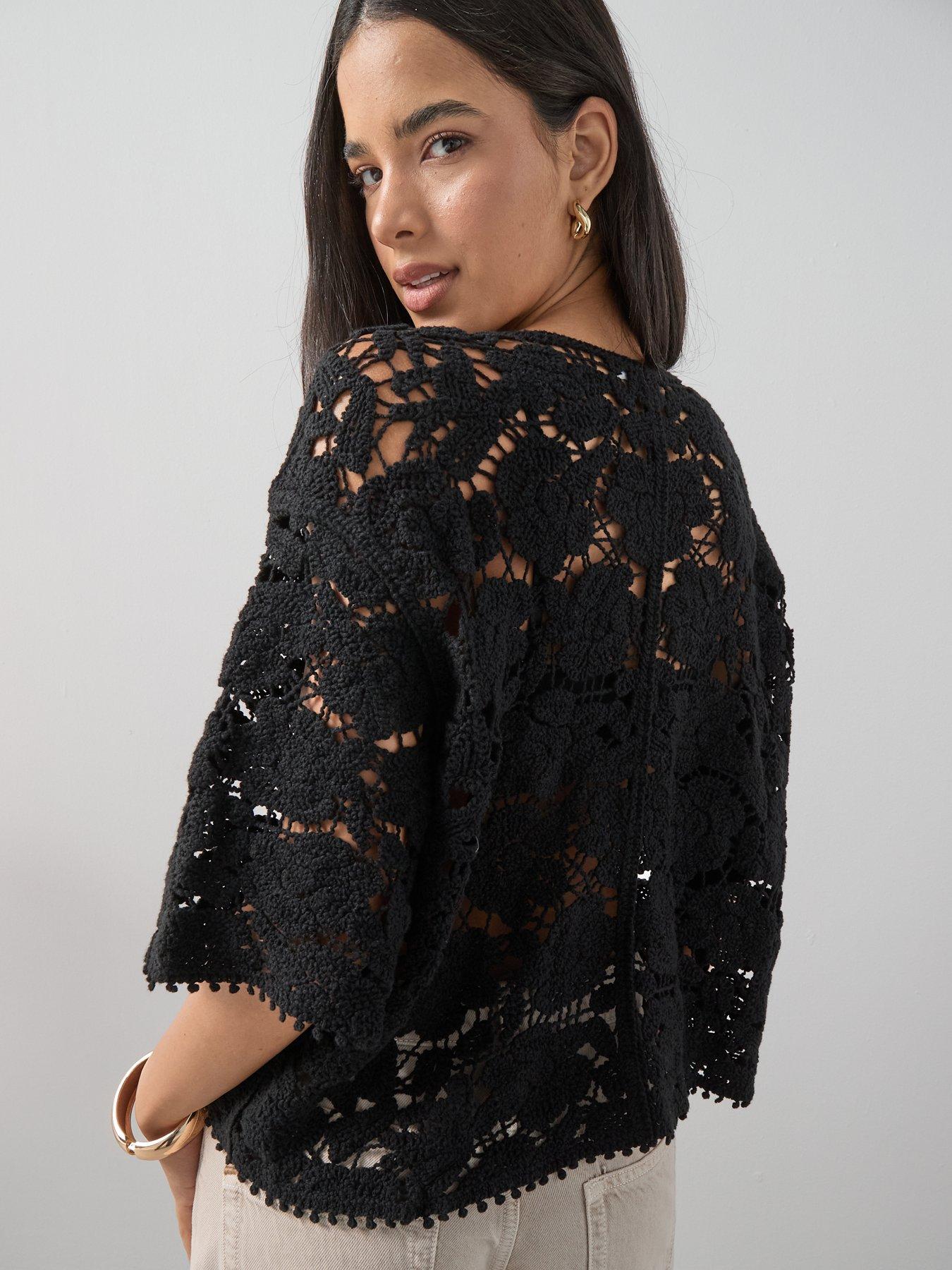 the-very-collection-oversized-crochet-v-neck-top-blackstillFront