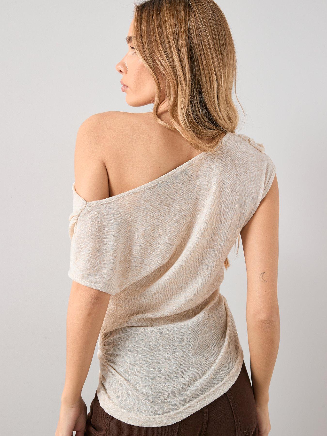 Image 2 of 6 of The Very Collection Draped Frill Sleeveless Top - Cream