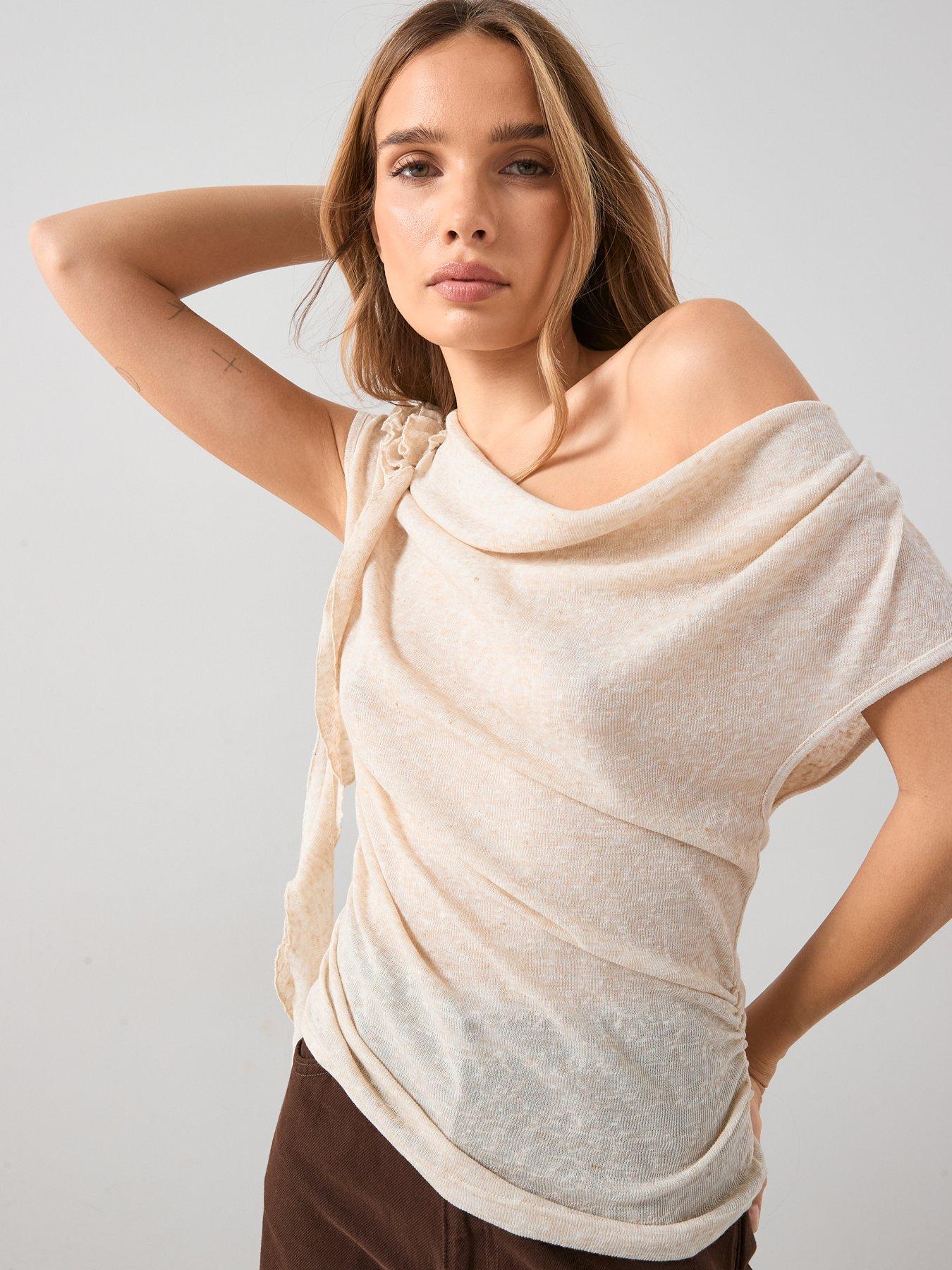 Image 5 of 6 of The Very Collection Draped Frill Sleeveless Top - Cream