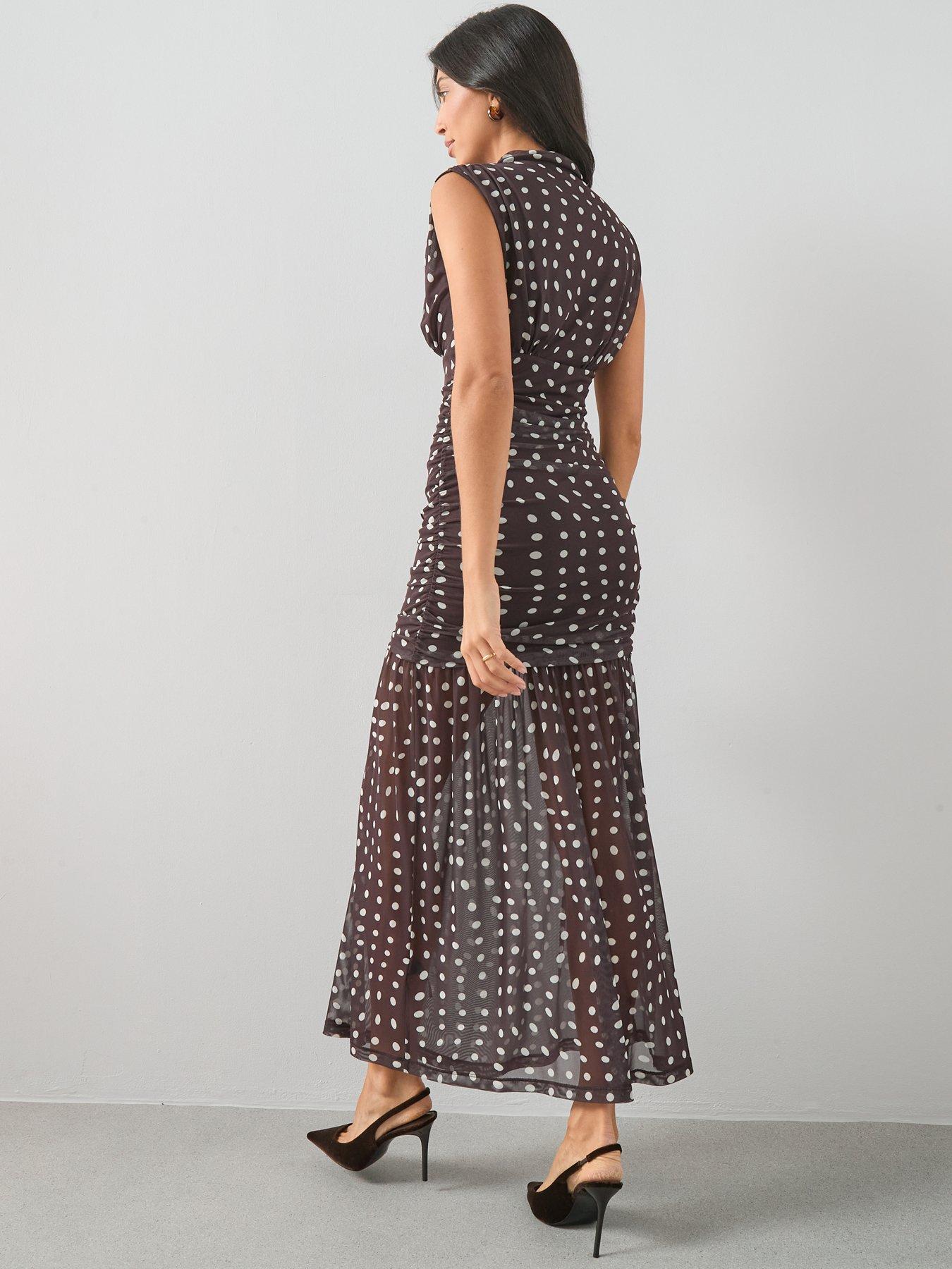 the-very-collection-spot-ruched-mesh-midi-dress-brownstillFront