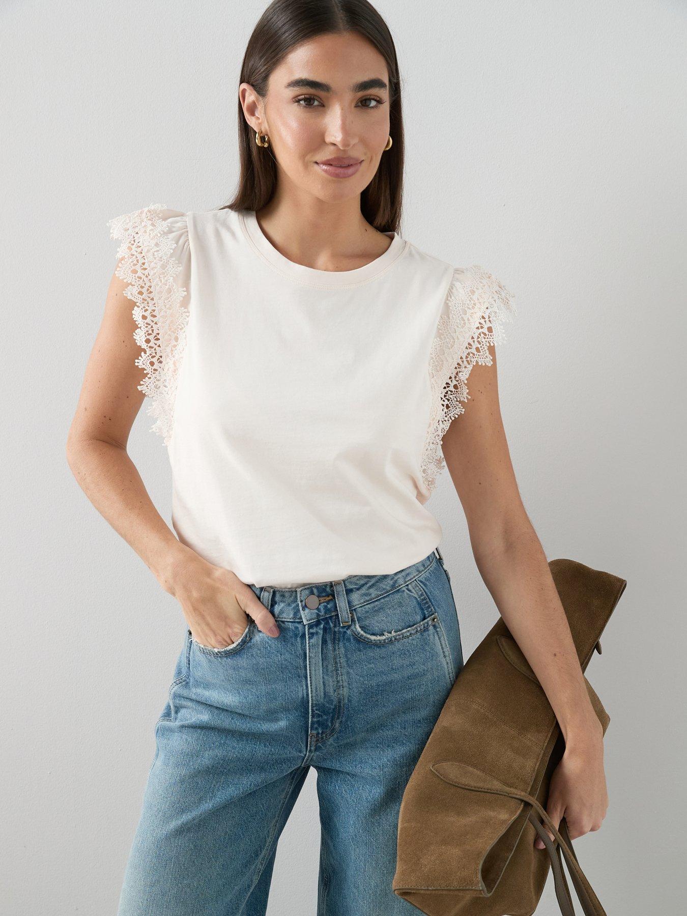 Image 1 of 6 of The Very Collection Lace Trim Tee