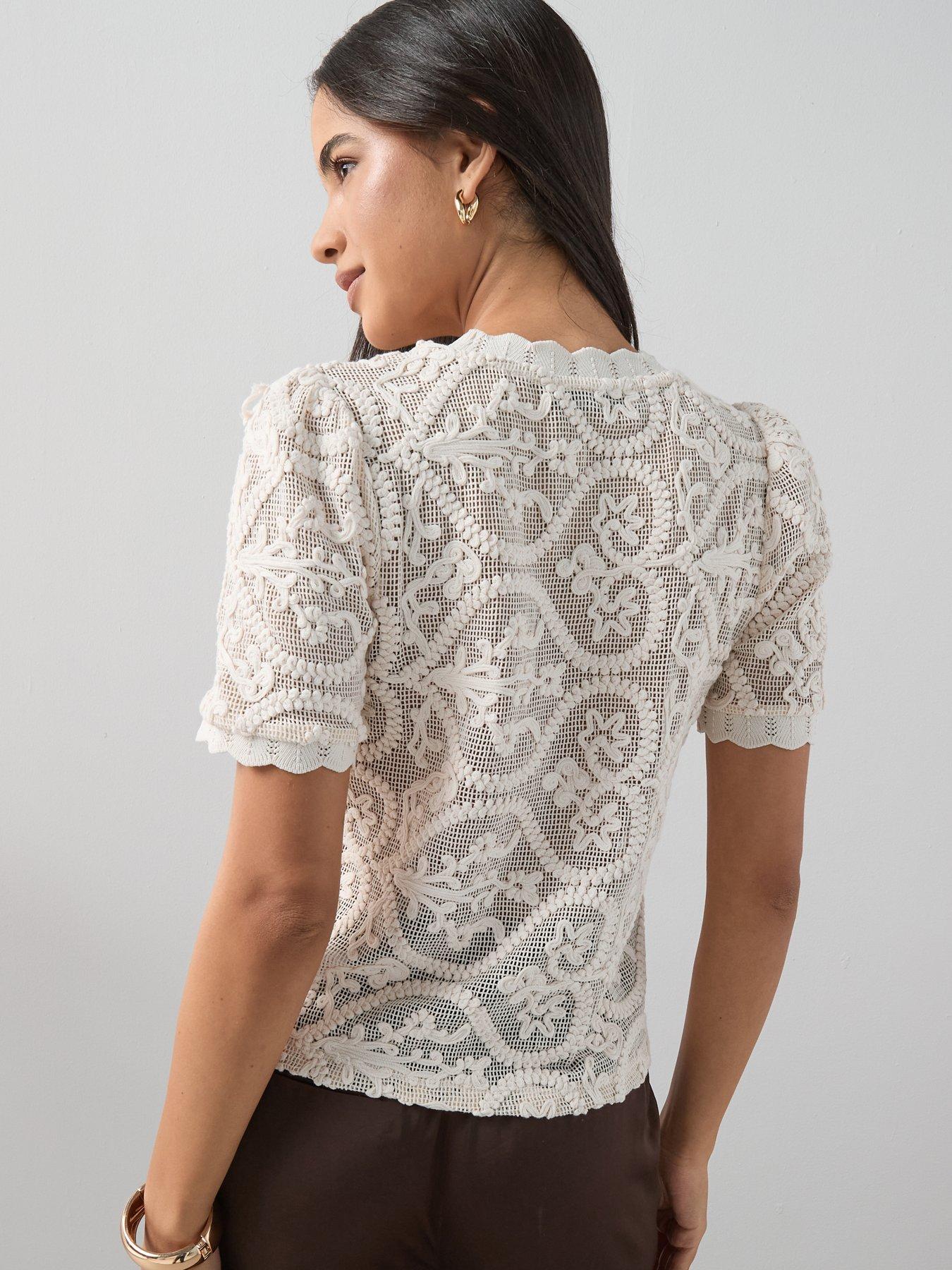 Image 2 of 7 of The Very Collection Cut Out Embroidered Short Sleeve Top - Cream