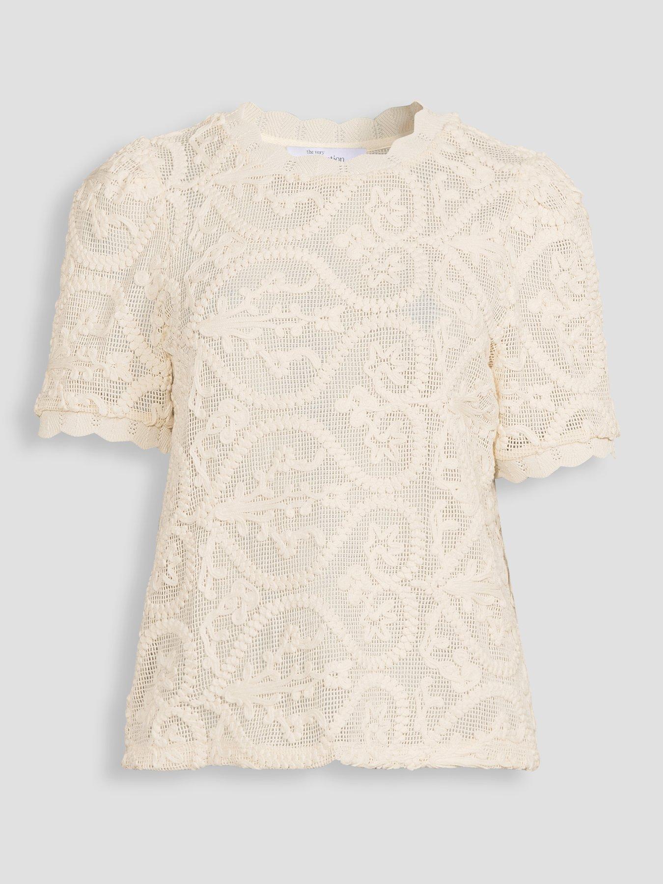Image 7 of 7 of The Very Collection Cut Out Embroidered Short Sleeve Top - Cream
