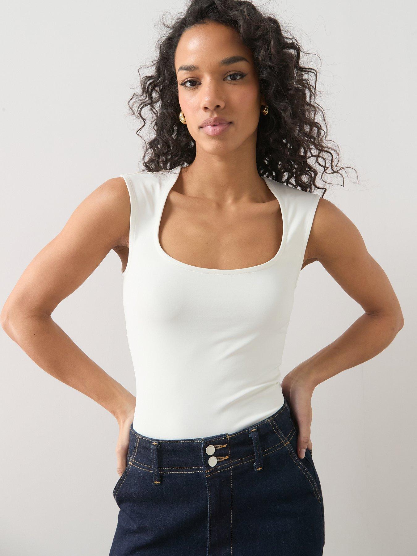 Image 1 of 6 of The Very Collection Polyamide Scoop Neck Vest - White