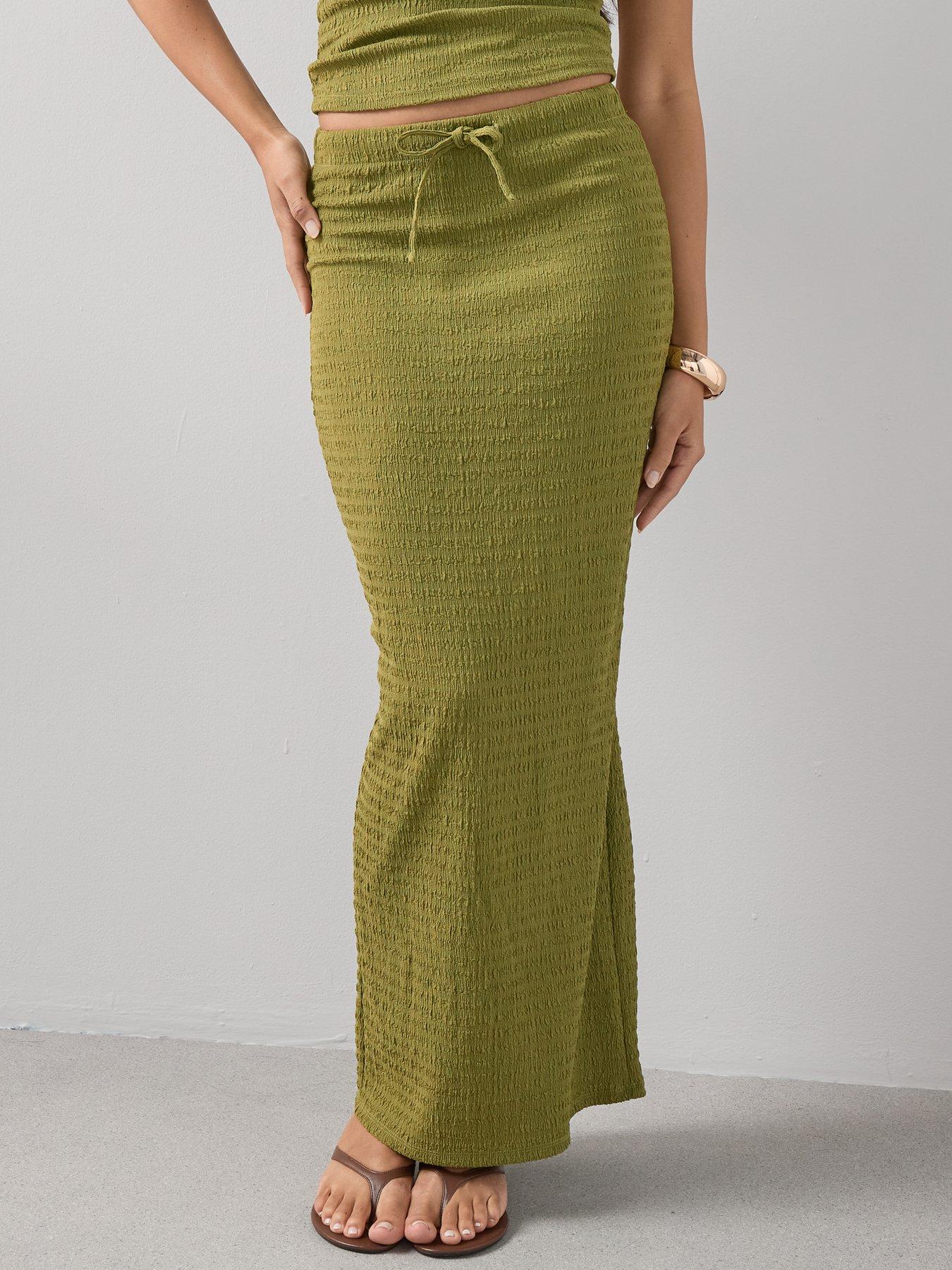 Image 5 of 6 of The Very Collection Drawstring Waist Midi Skirt Co-Ord - Green