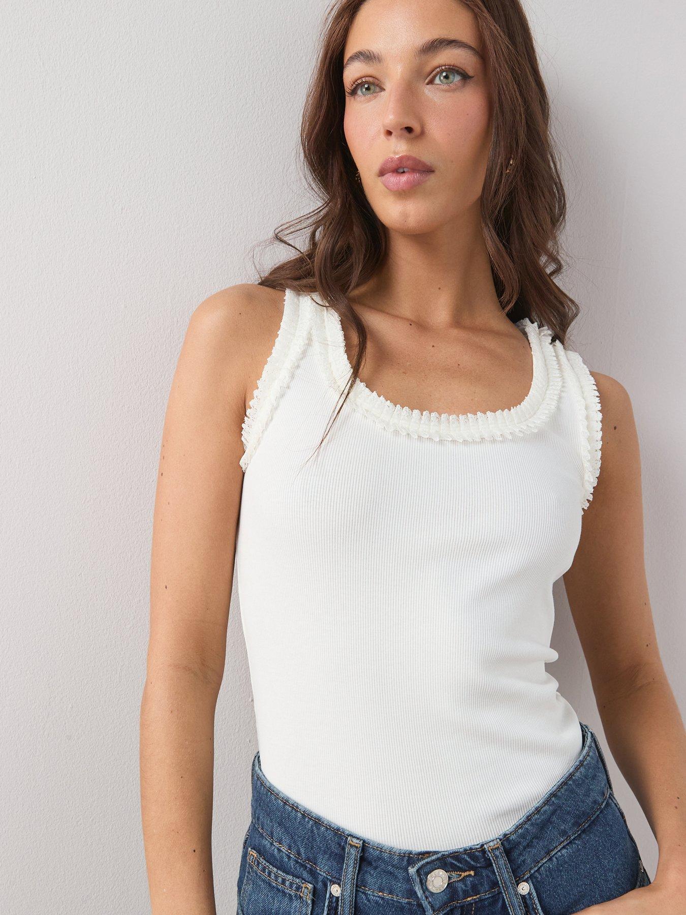 The Very Collection Lace Trim Ribbed Vest - Cream
