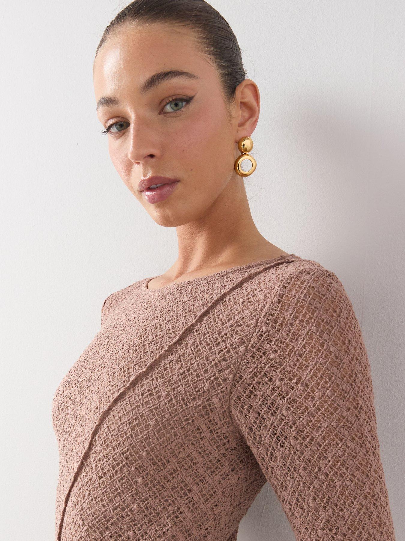 Image 4 of 6 of The Very Collection Textured Long Sleeve Midi Dress