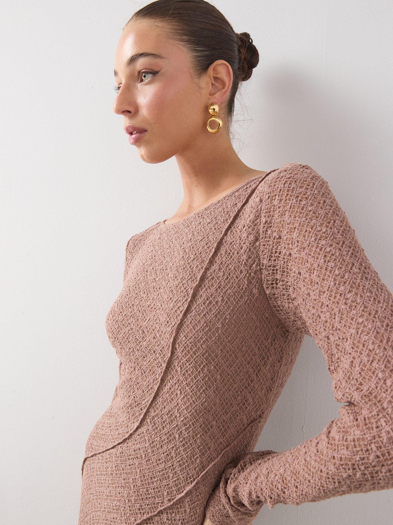 Image 5 of 6 of The Very Collection Textured Long Sleeve Midi Dress