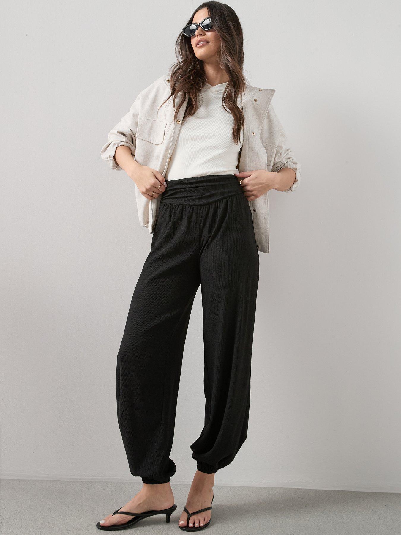 The Very Collection Crinkle Haram Trouser - Black
