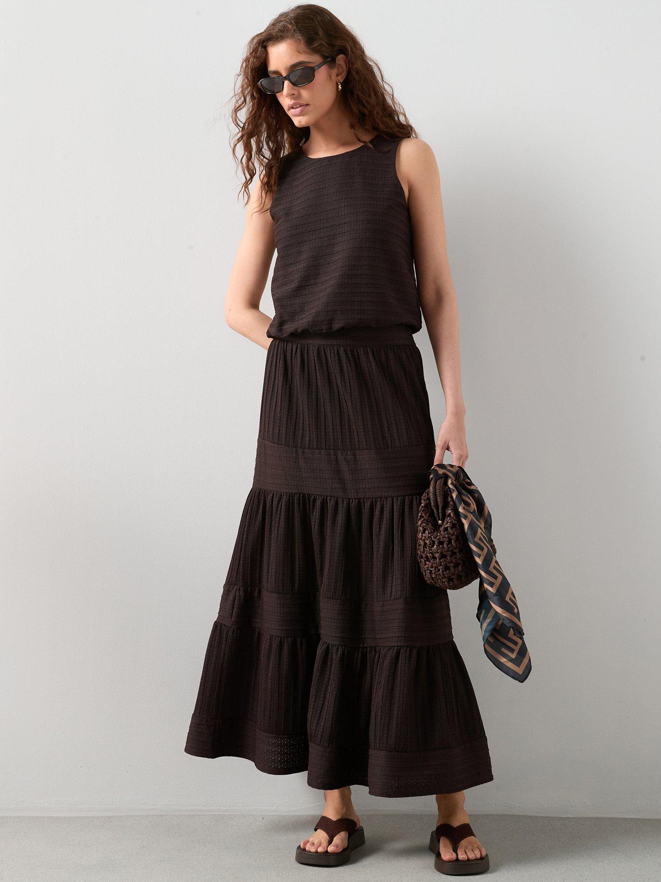 The Very Collection Textured Tiered Co-ord Maxi Skirt - Brown