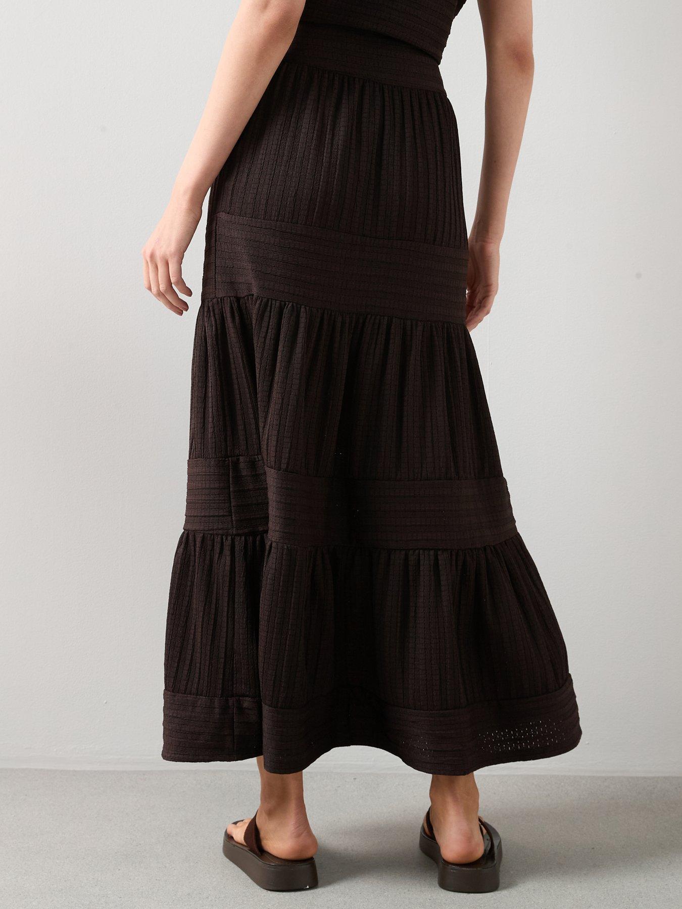 Image 2 of 7 of The Very Collection Textured Tiered Co-ord Maxi Skirt - Brown