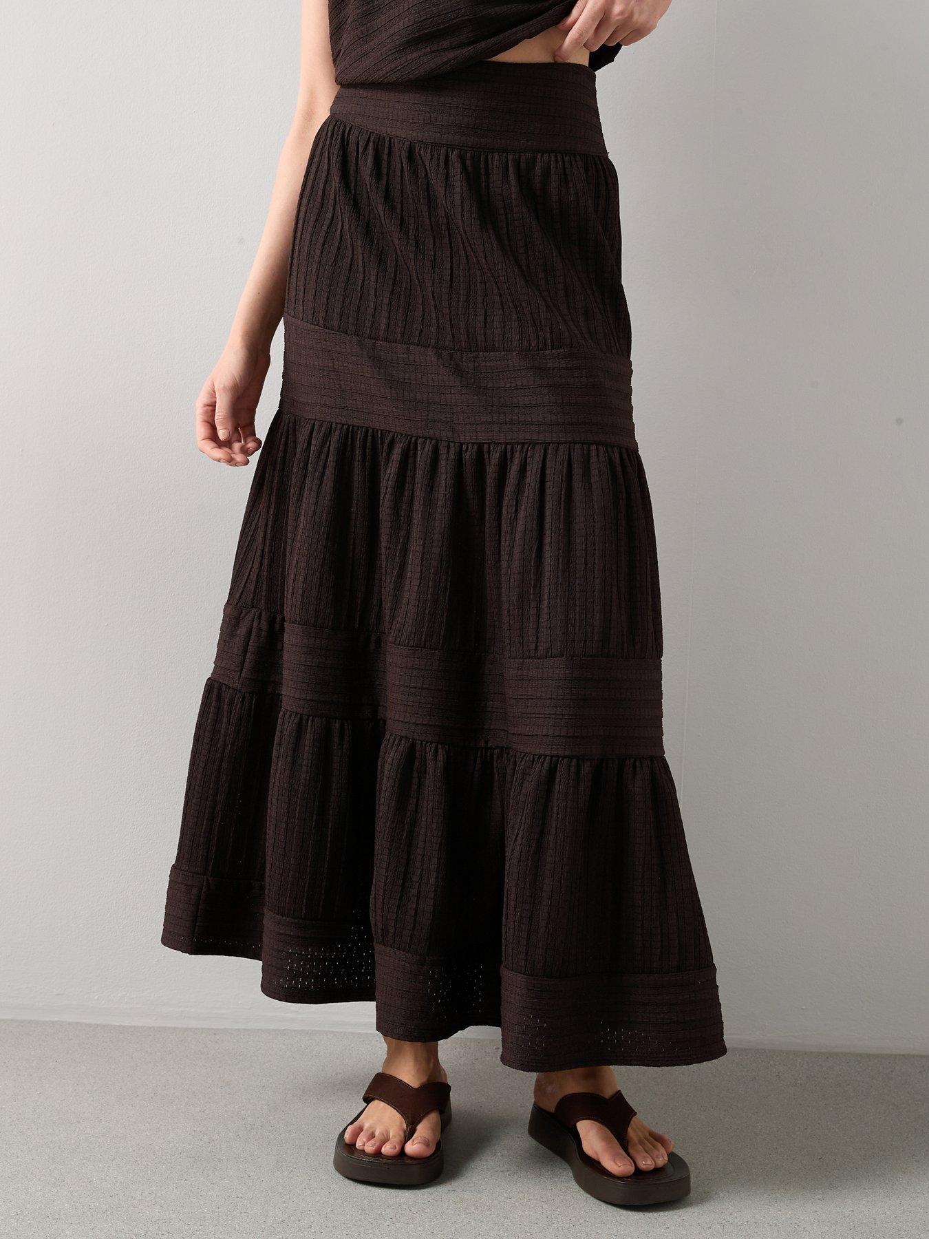 Image 3 of 7 of The Very Collection Textured Tiered Co-ord Maxi Skirt - Brown