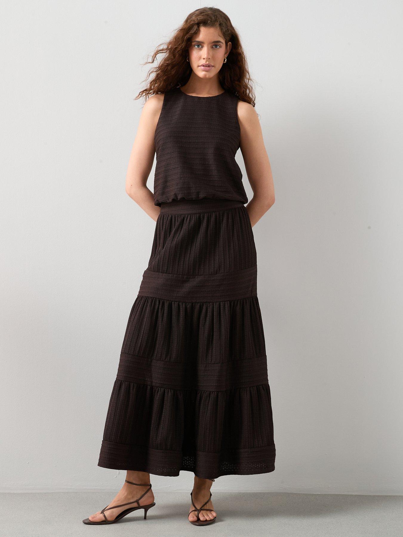 Image 4 of 7 of The Very Collection Textured Tiered Co-ord Maxi Skirt - Brown