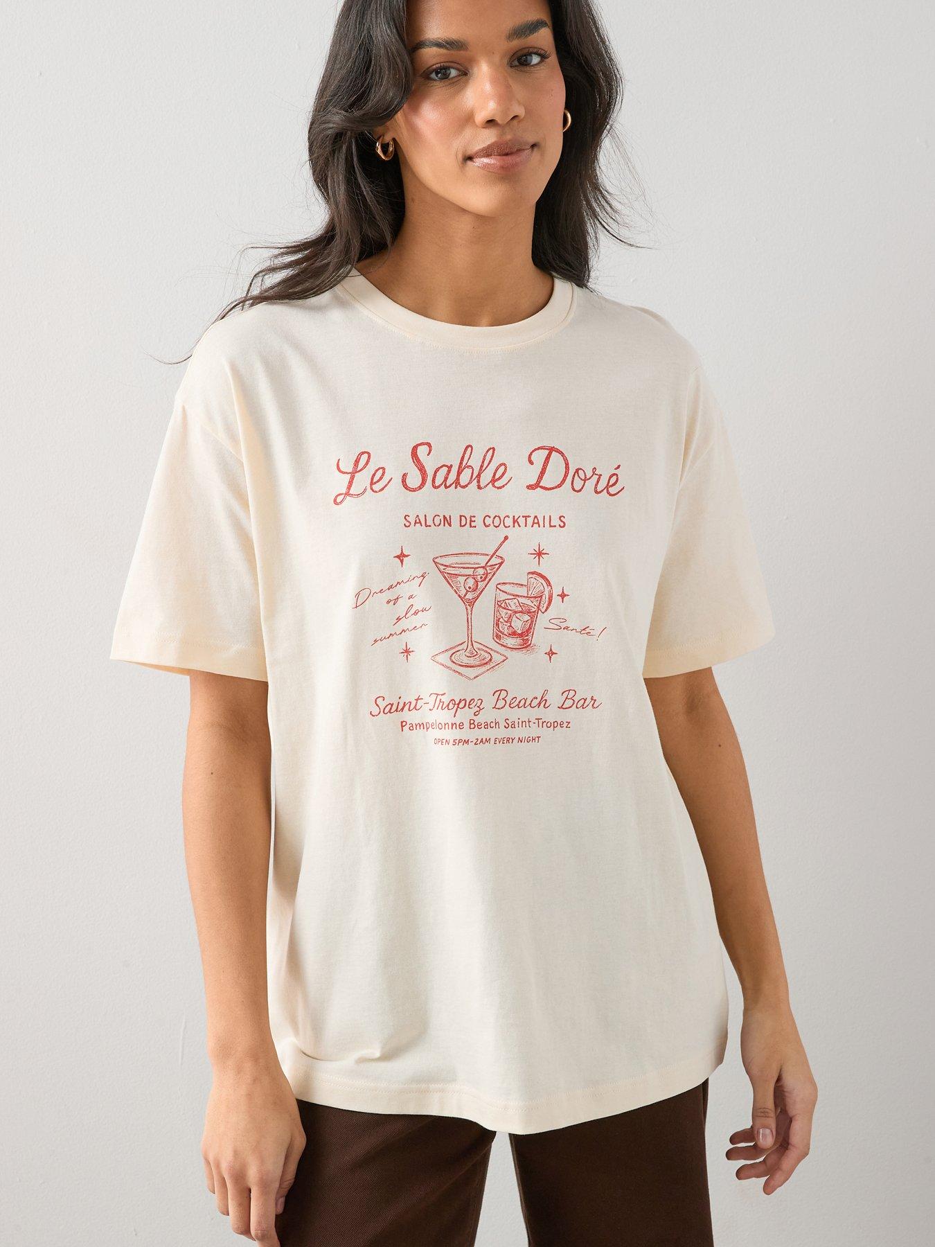 Image 1 of 7 of The Very Collection Cocktail Oversized Graphic T-Shirt - Cream