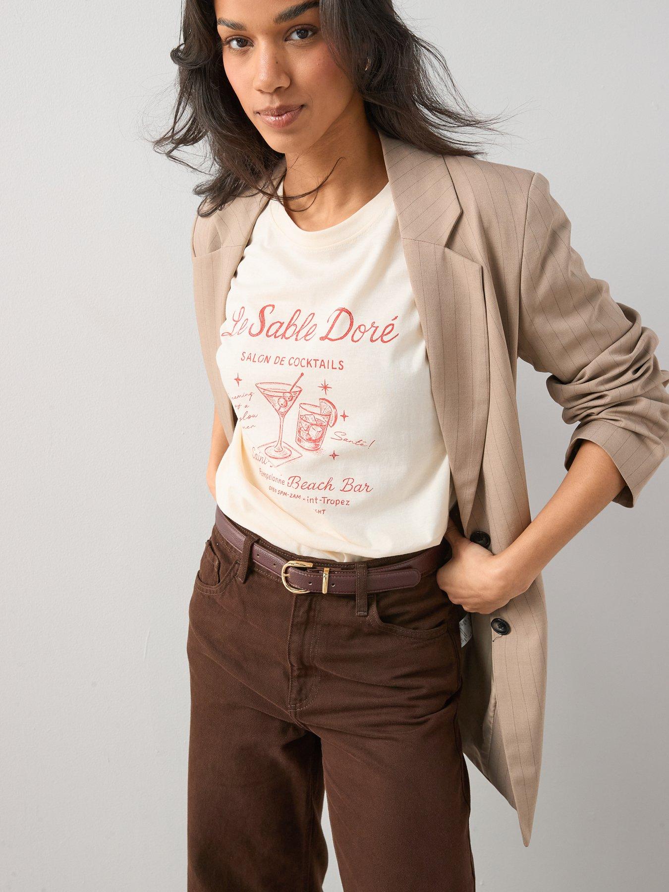 Image 4 of 7 of The Very Collection Cocktail Oversized Graphic T-Shirt - Cream