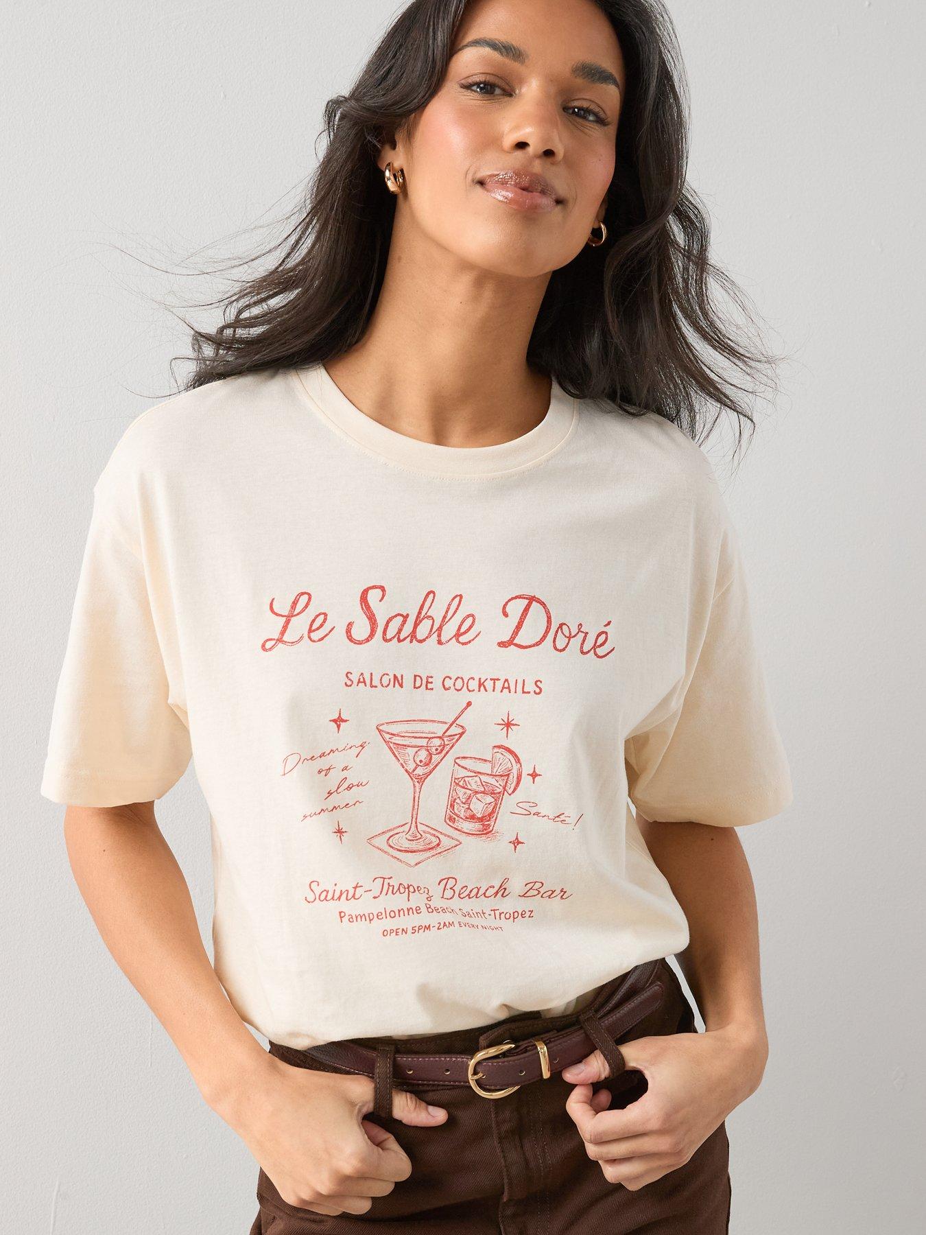 Image 6 of 7 of The Very Collection Cocktail Oversized Graphic T-Shirt - Cream