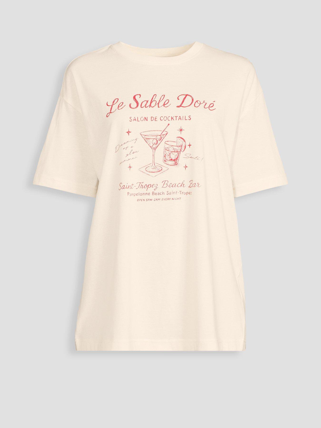 Image 7 of 7 of The Very Collection Cocktail Oversized Graphic T-Shirt - Cream
