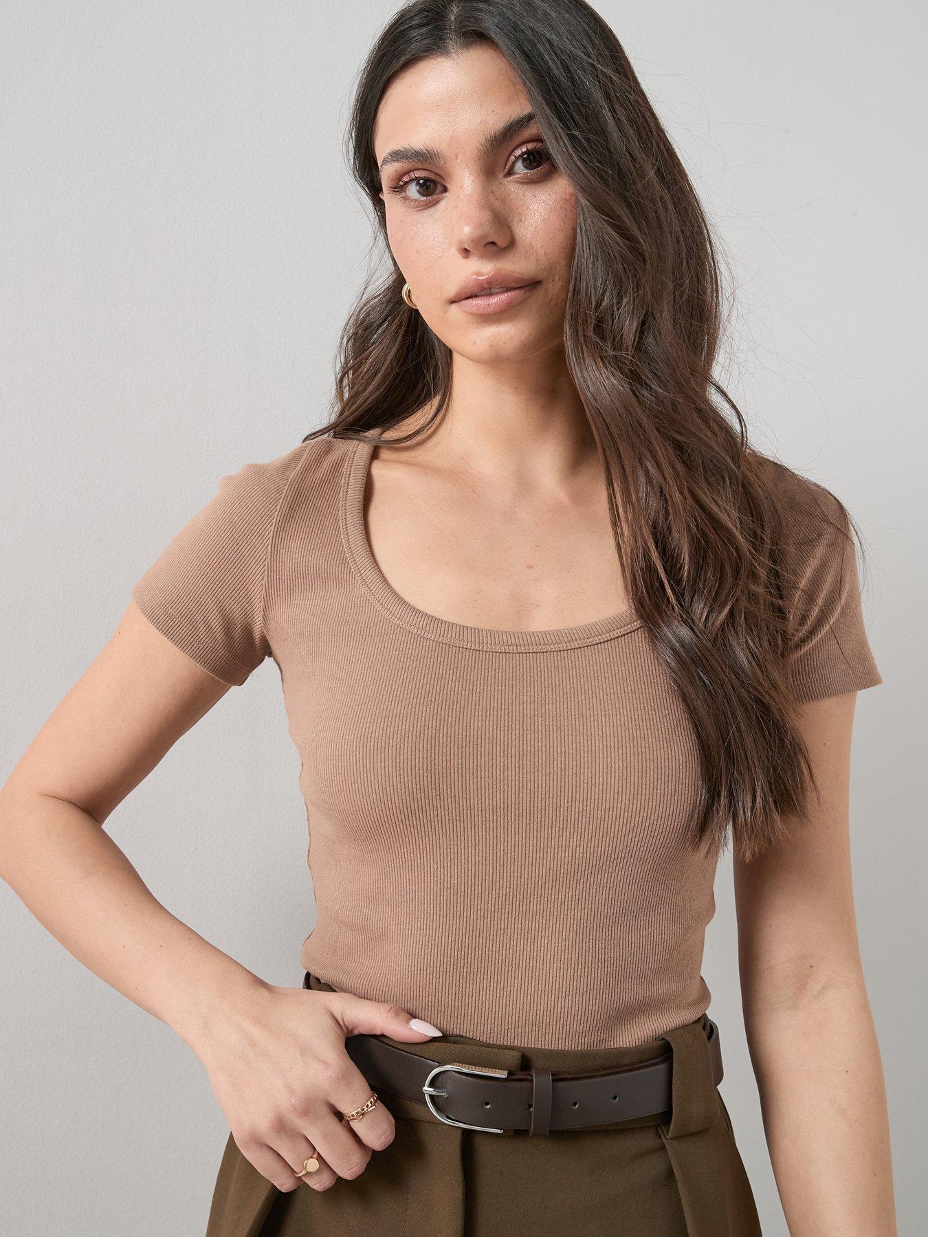 The Very Collection Stretch Rib Scoop Neck T-Shirt - Neutral