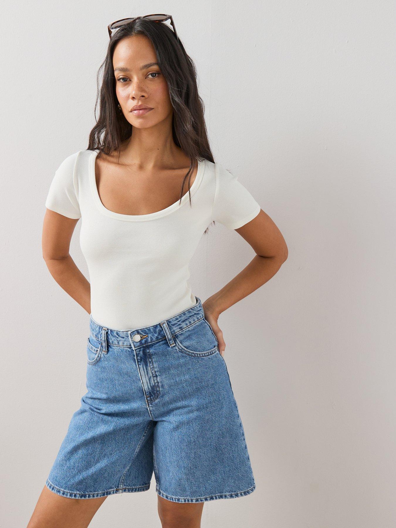 The Very Collection Stretch Rib Scoop Neck T-shirt - Cream