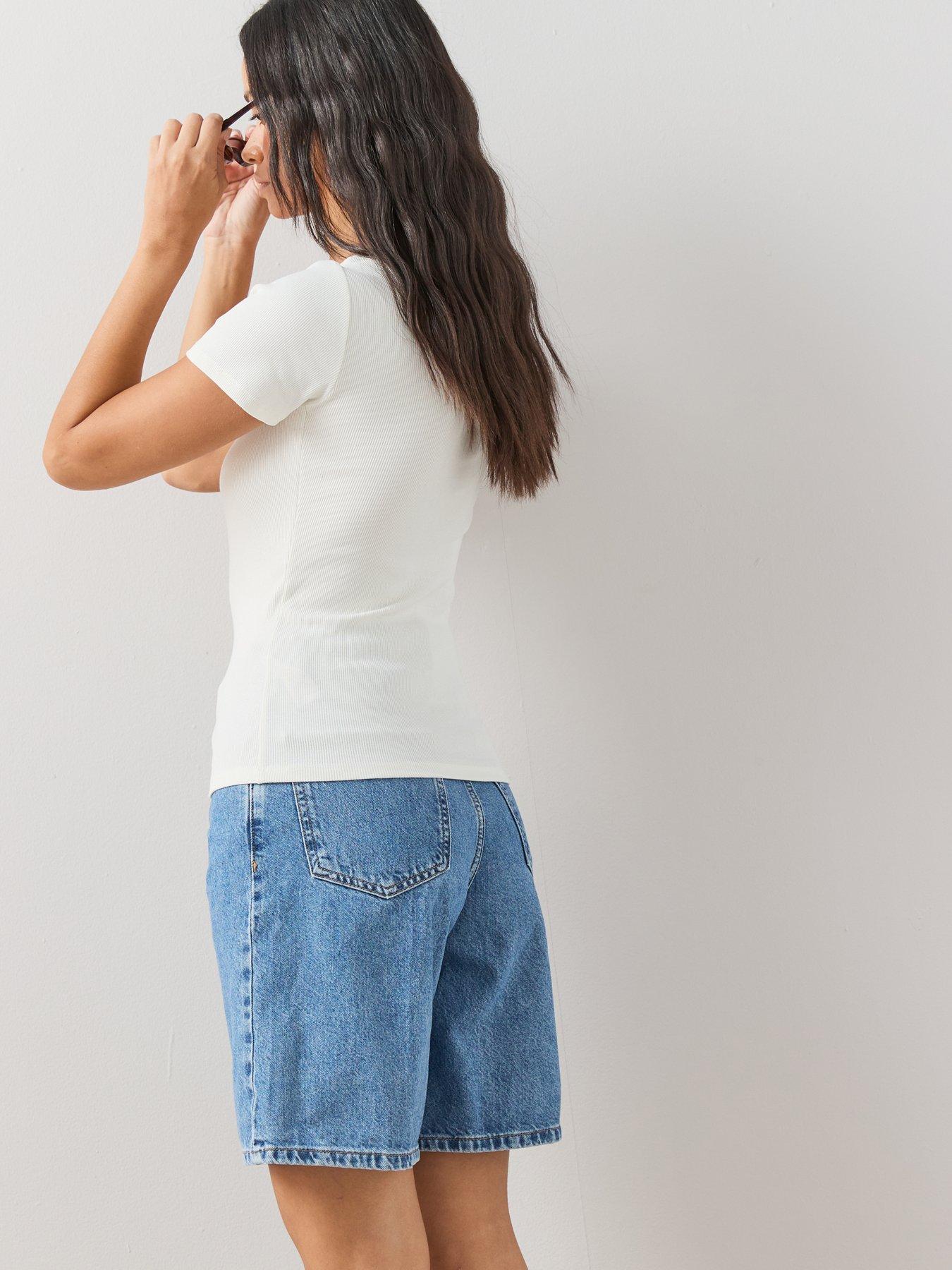 Image 2 of 6 of The Very Collection Stretch Rib Scoop Neck T-Shirt - White