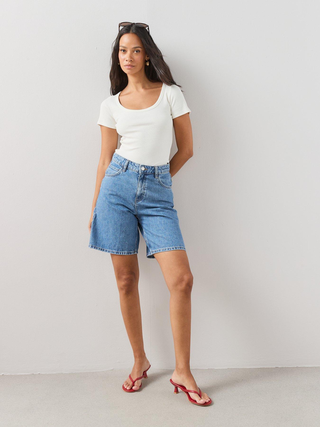Image 3 of 6 of The Very Collection Stretch Rib Scoop Neck T-Shirt - White