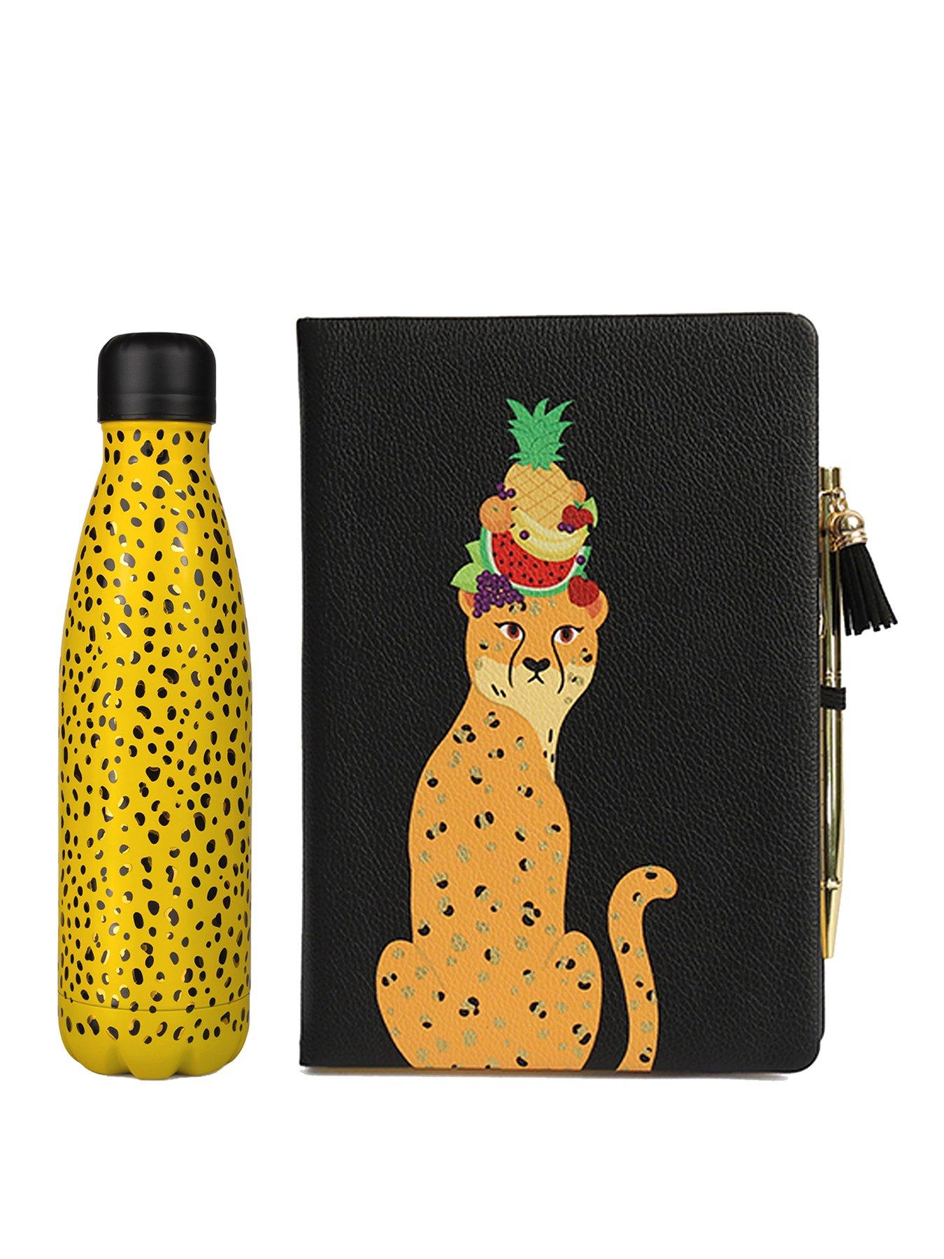 Image 1 of 3 of Tache Tache A5 PU Padded Notebook with Foil on Cover &amp; Page Edges &amp; Cheetah Water Bottle Set