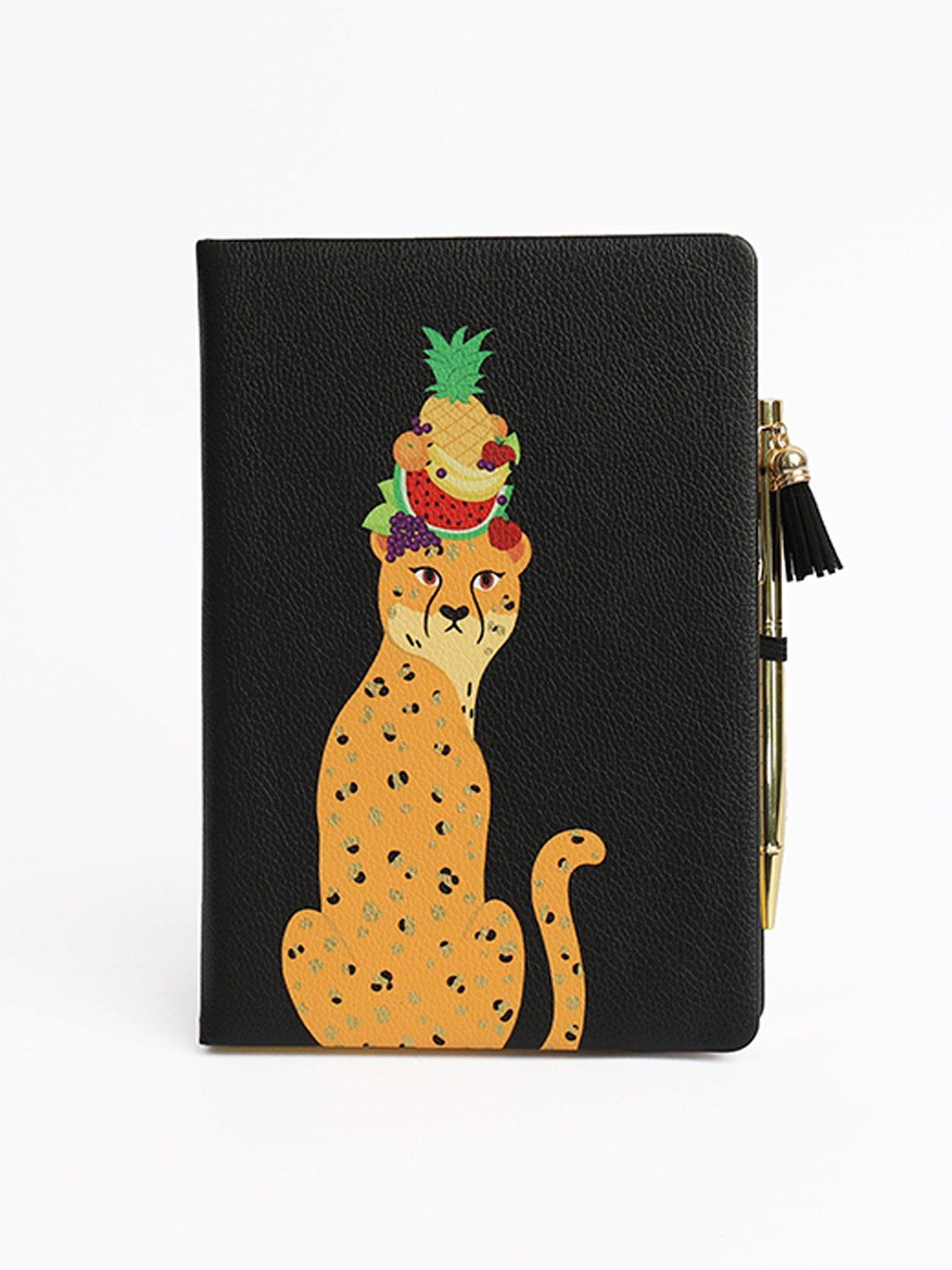 tache-tache-a5-pu-padded-notebook-with-foil-on-cover-amp-page-edges-amp-cheetah-water-bottle-setstillFront