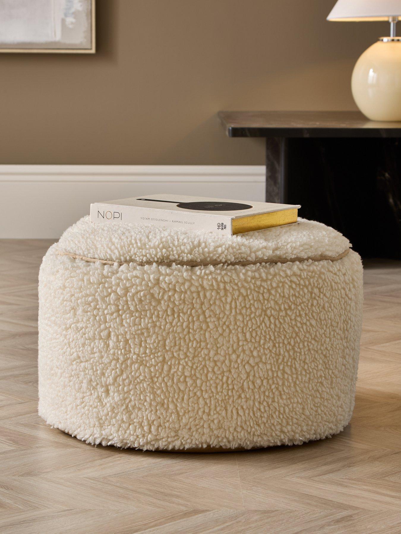 KAIKOO Sherpa Fur Round Stool With Piping