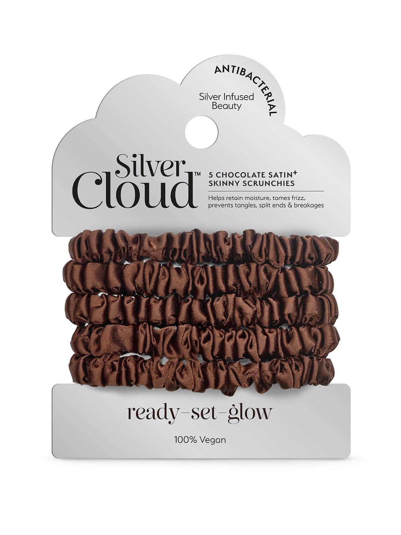 Image 1 of 4 of Silver Cloud Satin Skinny Scrunchies x 5 Infused with Silver Ions - Chocolate