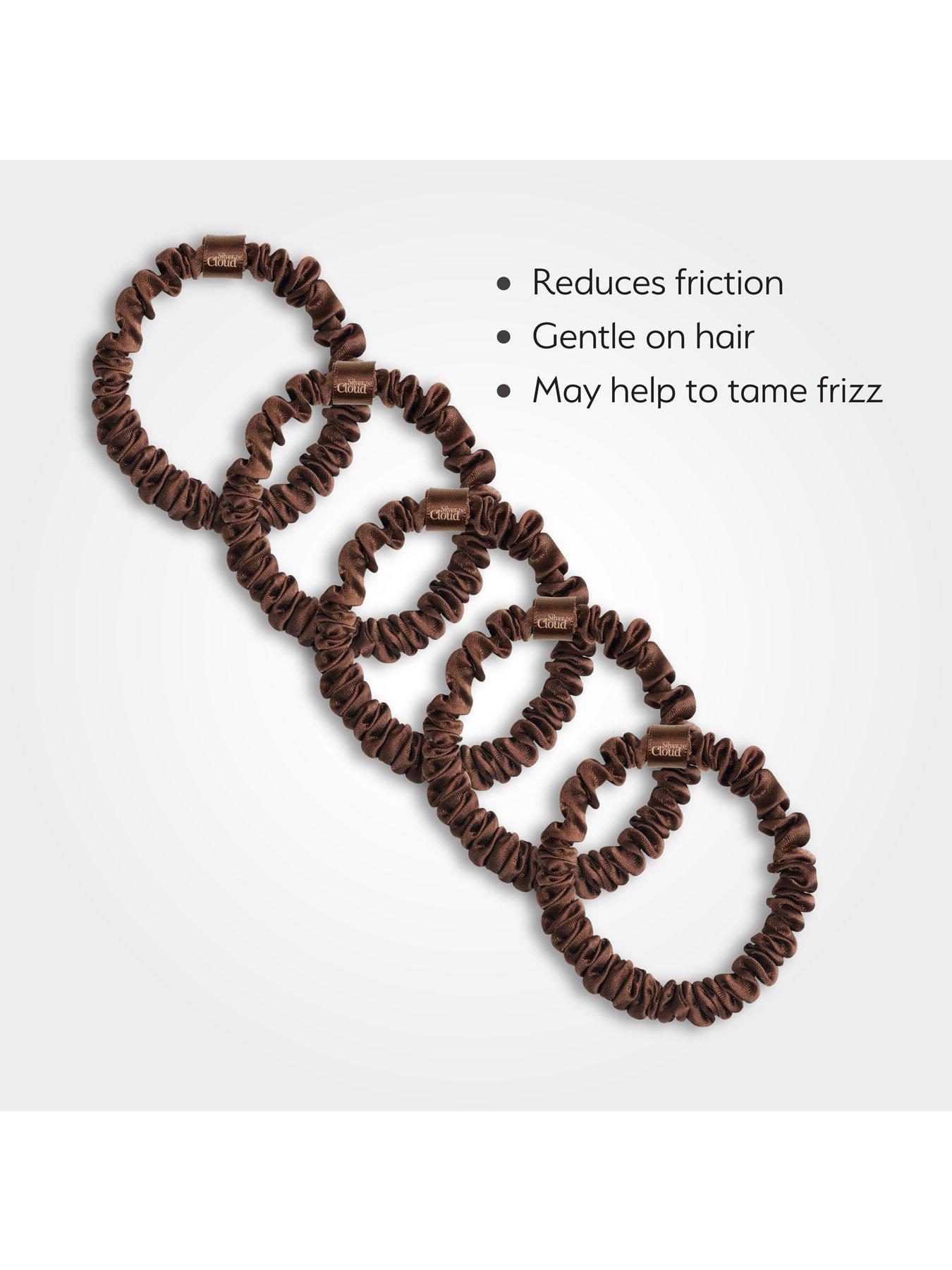 Image 3 of 4 of Silver Cloud Satin Skinny Scrunchies x 5 Infused with Silver Ions - Chocolate