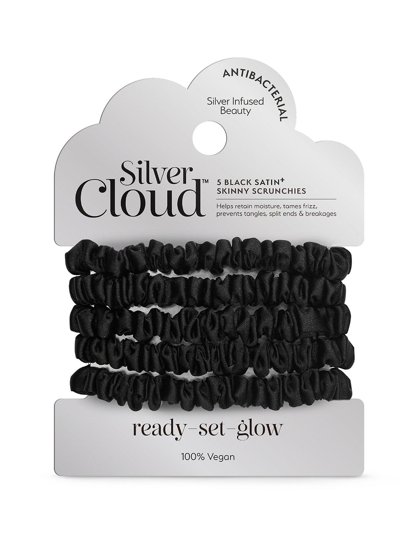 Silver Cloud Satin Skinny Scrunchies x 5 Infused with Silver Ions - Black