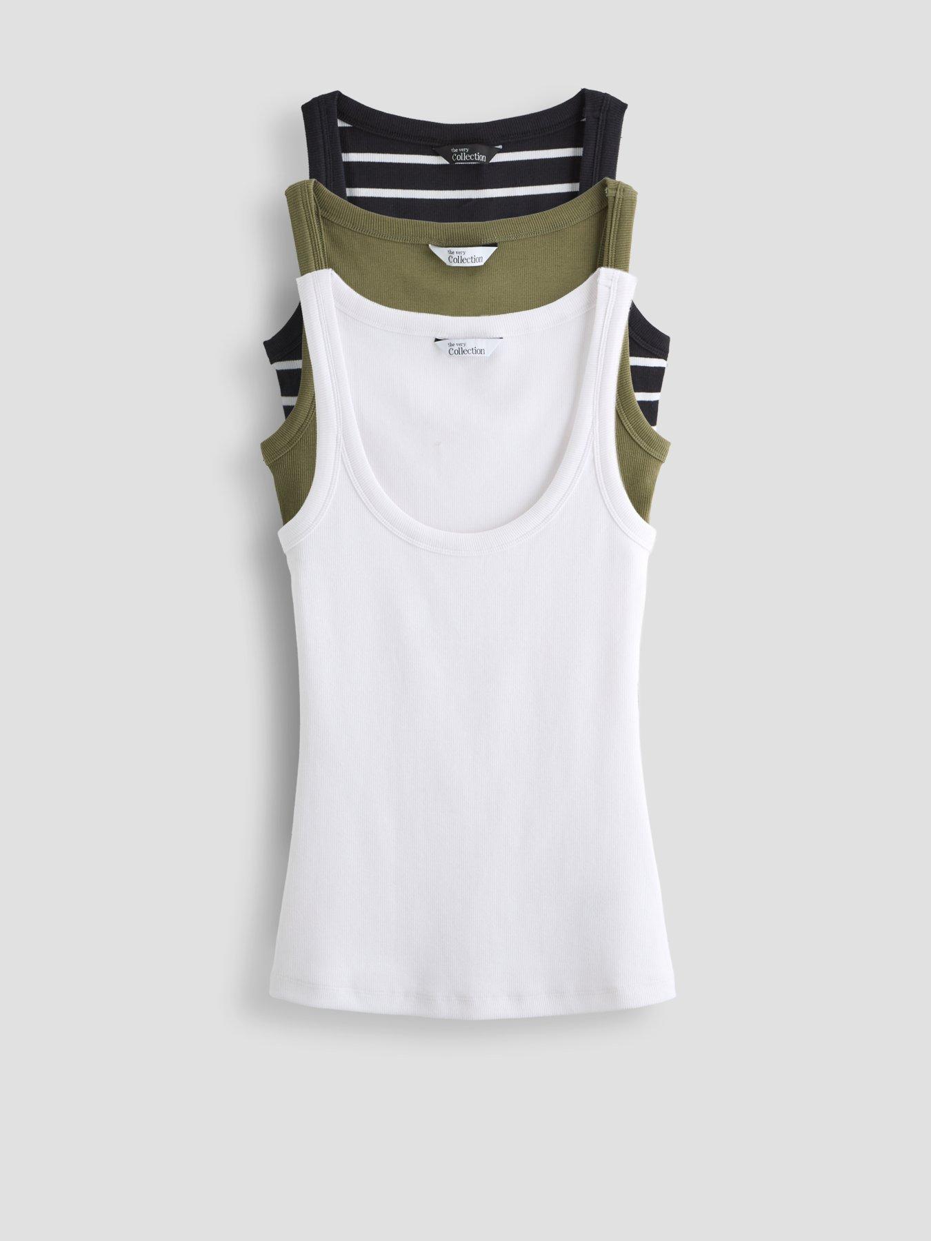 The Very Collection 3 Pack Rib Scoop Neck Vests - Multi