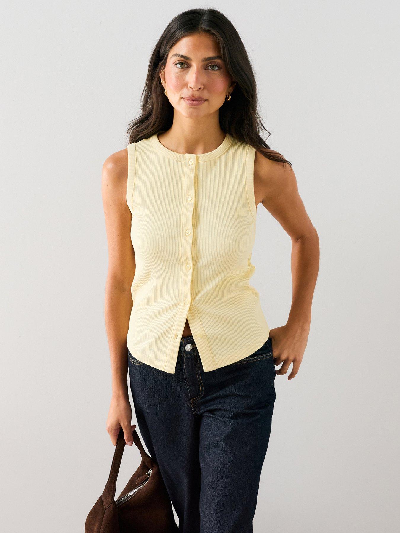 The Very Collection Button Thru Ribbed Vest