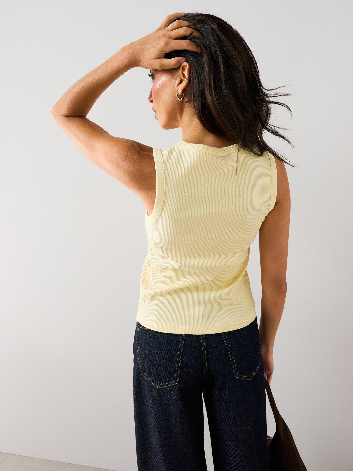 Image 2 of 7 of The Very Collection Button Thru Ribbed Vest - Yellow