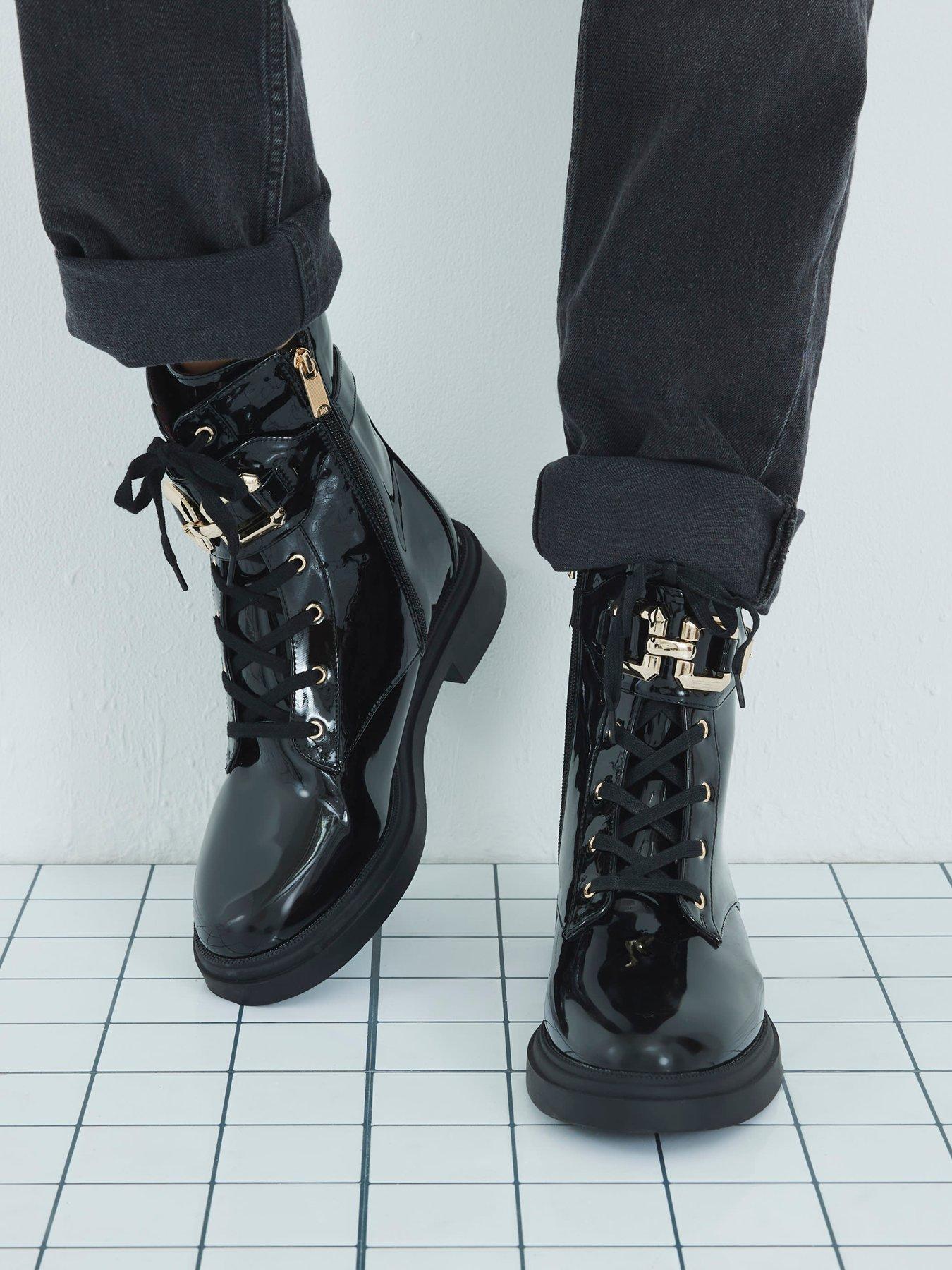 River Island Wide Lace Up Chunky Boot - Black