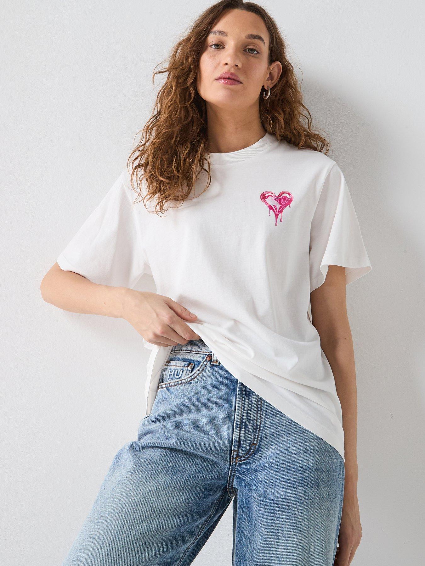 Image 1 of 6 of HUGO Vintage Heart Logo T-Shirt - White