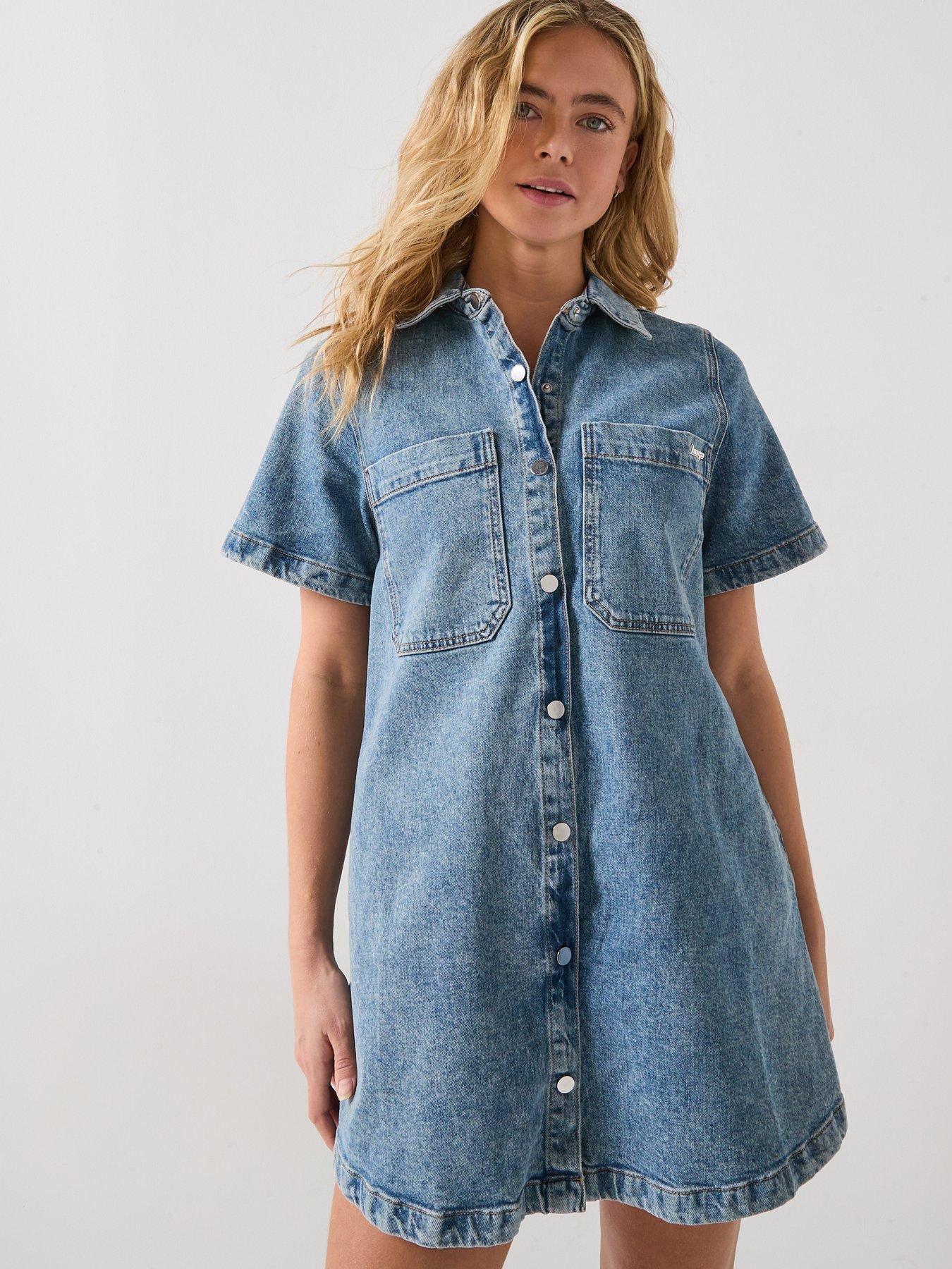 Image 1 of 5 of HUGO Gandira Denim Dress - Blue
